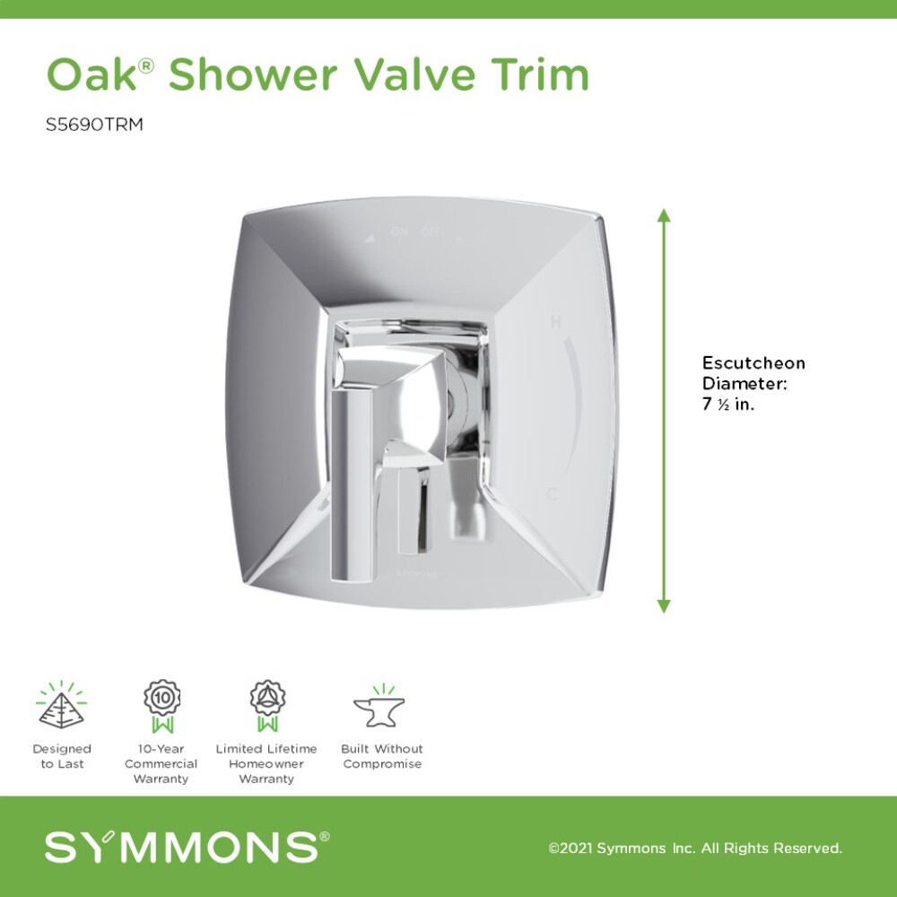 Manija de grifería de ducha Symmons Oak cromada pulida con diseño de palanca 5690TRM
