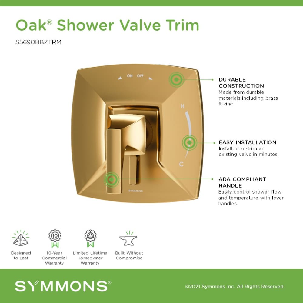 Mango para grifo de ducha Symmons Oak en bronce cepillado 5690BBZTRM