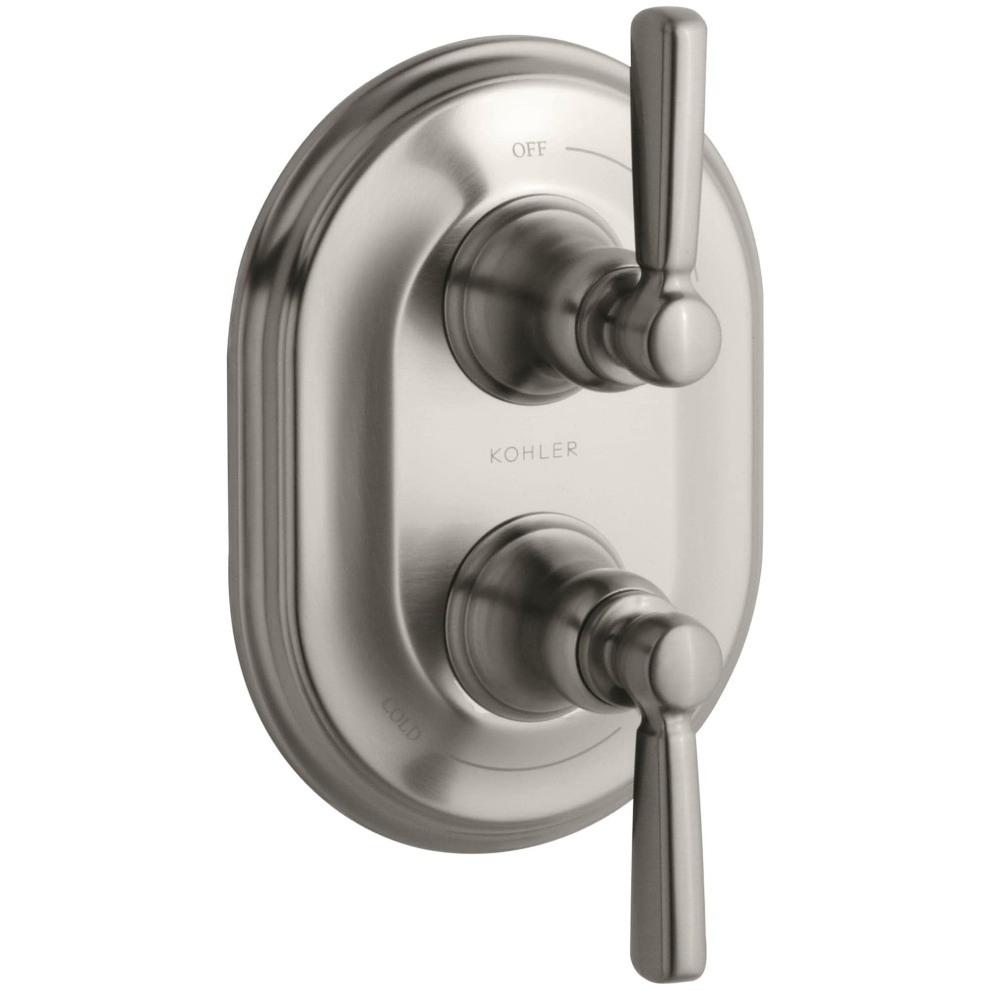 Manija de grifo de ducha de palanca de 2 manijas en níquel cepillado vibrante KOHLER T10594-4-BN