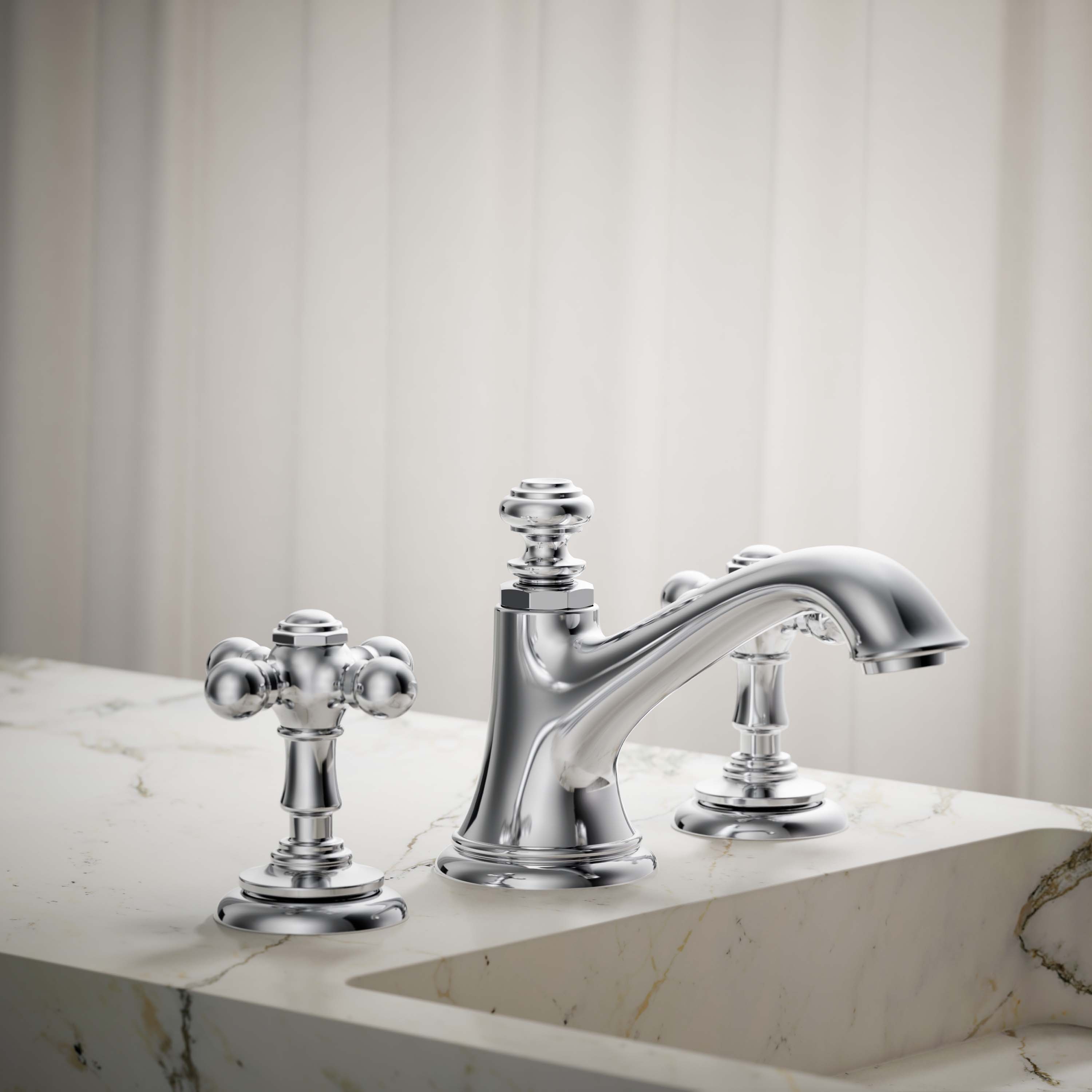 Llaves de lavabo para baño con acabado cromado brillante de dos manijas en cruz - Juego de 2