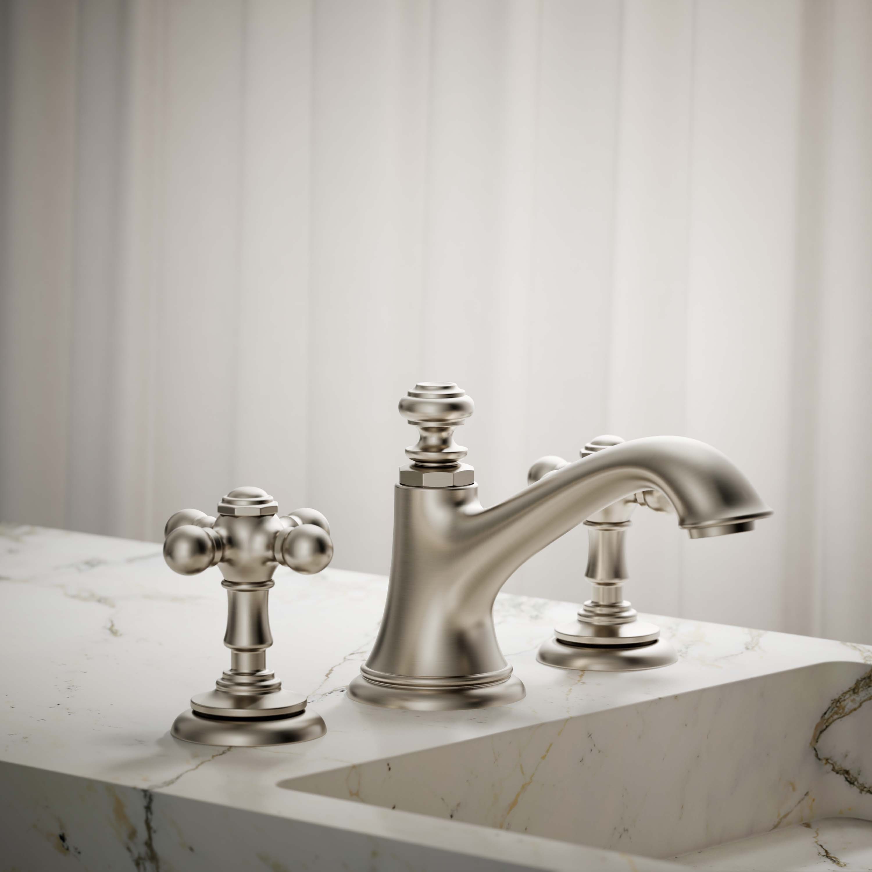 Llave de lavabo de baño de dos manijas en forma de cruz en níquel cepillado vibrante de KOHLER - Paquete de 2 manijas 98068-3-BN.