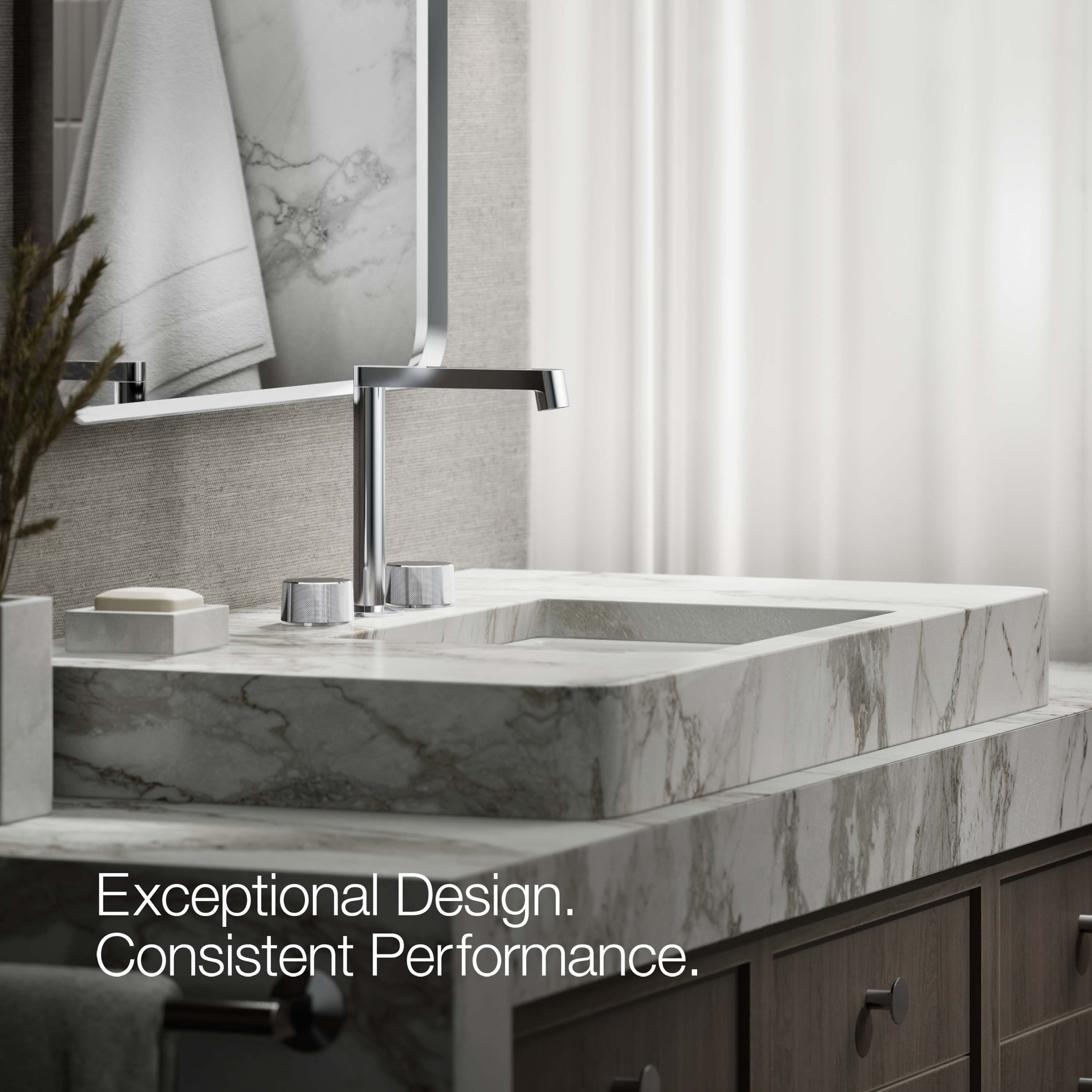 Manija del grifo para lavabo de baño cromado brillante con 2 asas K-77974-8-CP - Paquete de 2