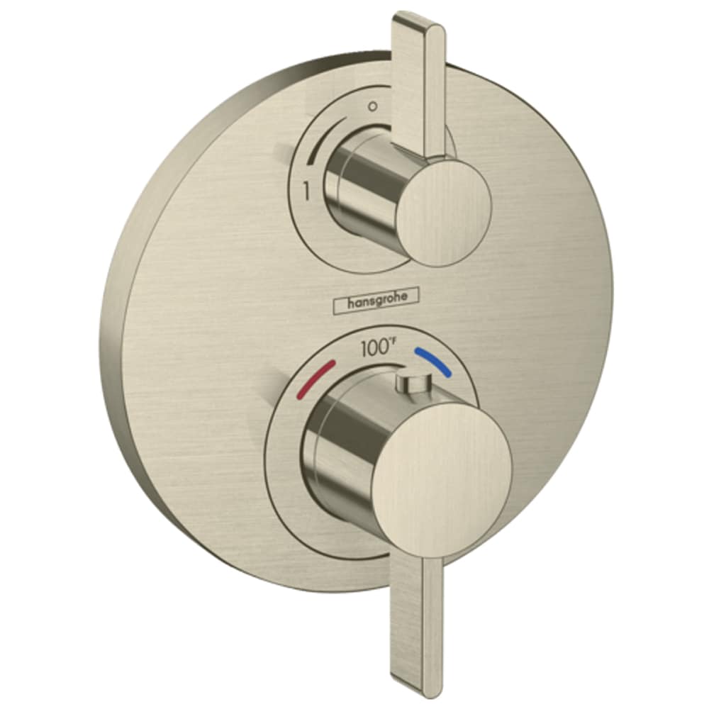 Maneral de grifo para regadera de dos manijas en níquel cepillado Hansgrohe 15757821.