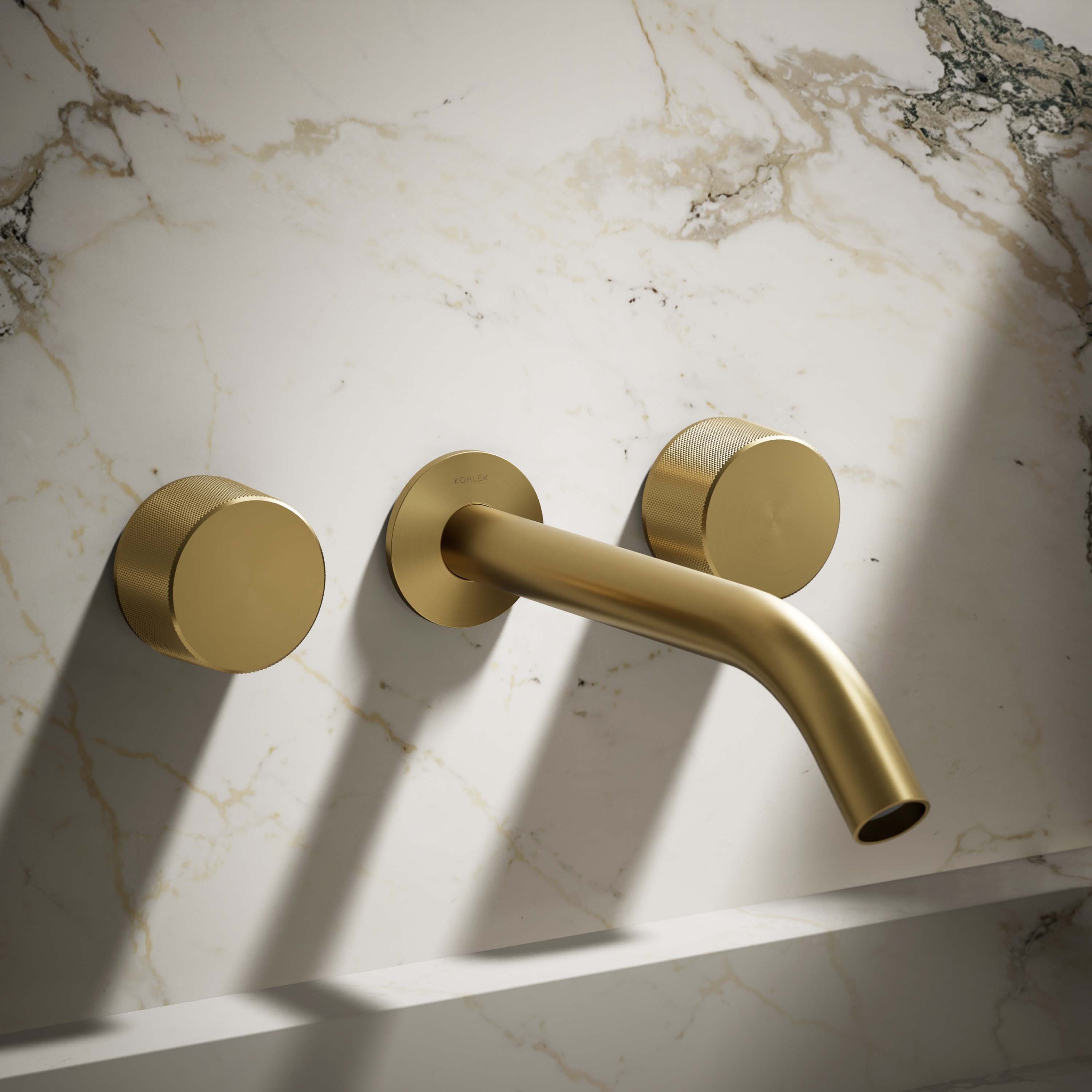 Maneral de grifería para lavabo de baño de dos manijas en latón moderno cepillado brillante KOHLER Vibrant - K-T77981-8-2MB