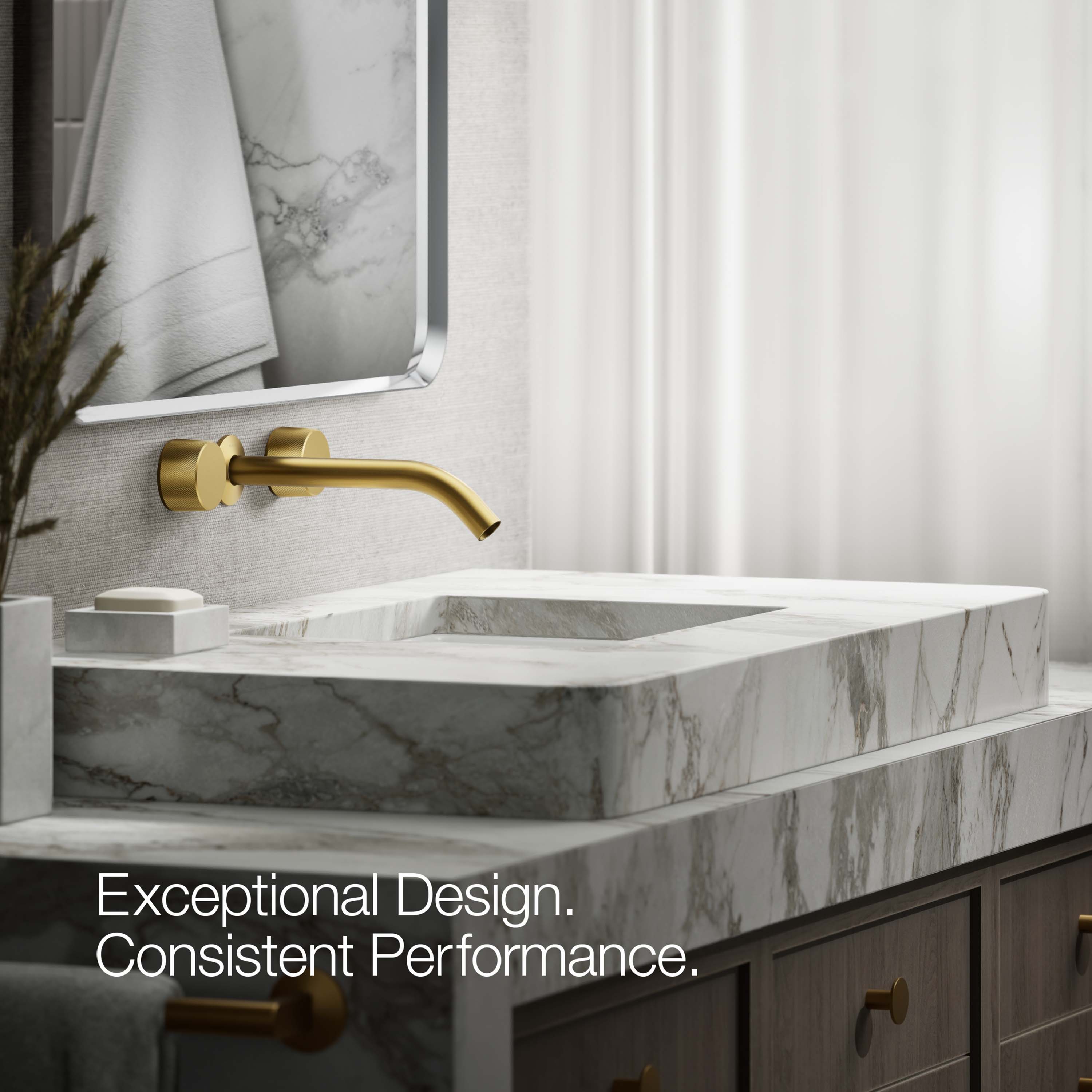Maneral de grifería para lavabo de baño de dos manijas en latón moderno cepillado brillante KOHLER Vibrant - K-T77981-8-2MB