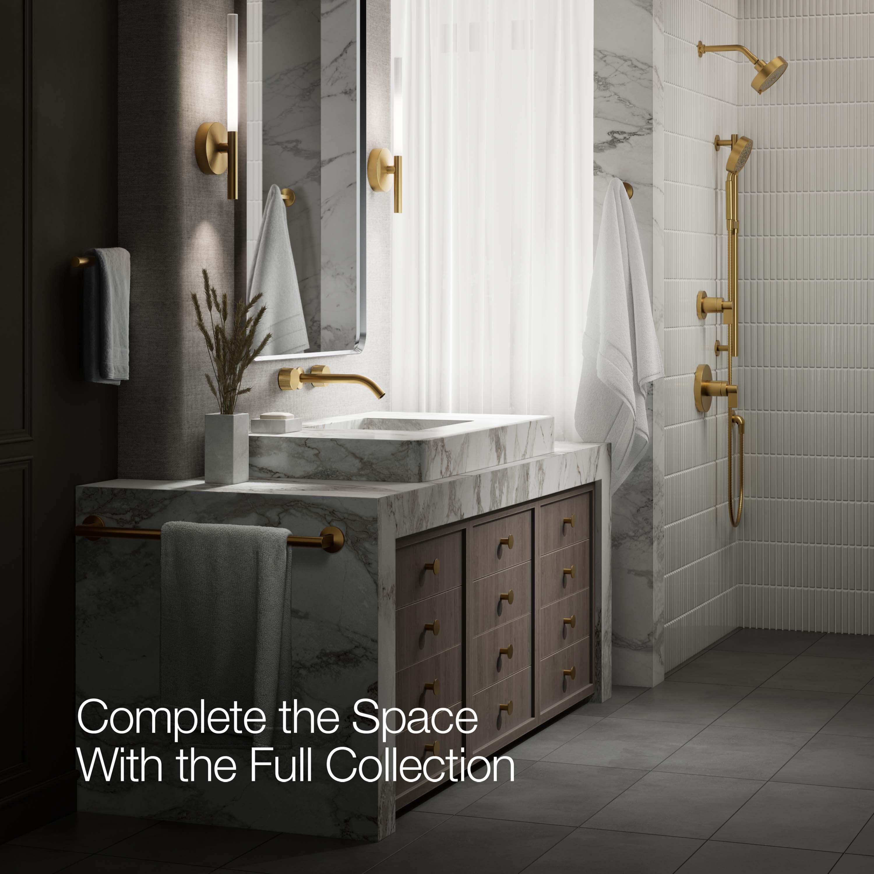 Maneral de grifería para lavabo de baño de dos manijas en latón moderno cepillado brillante KOHLER Vibrant - K-T77981-8-2MB