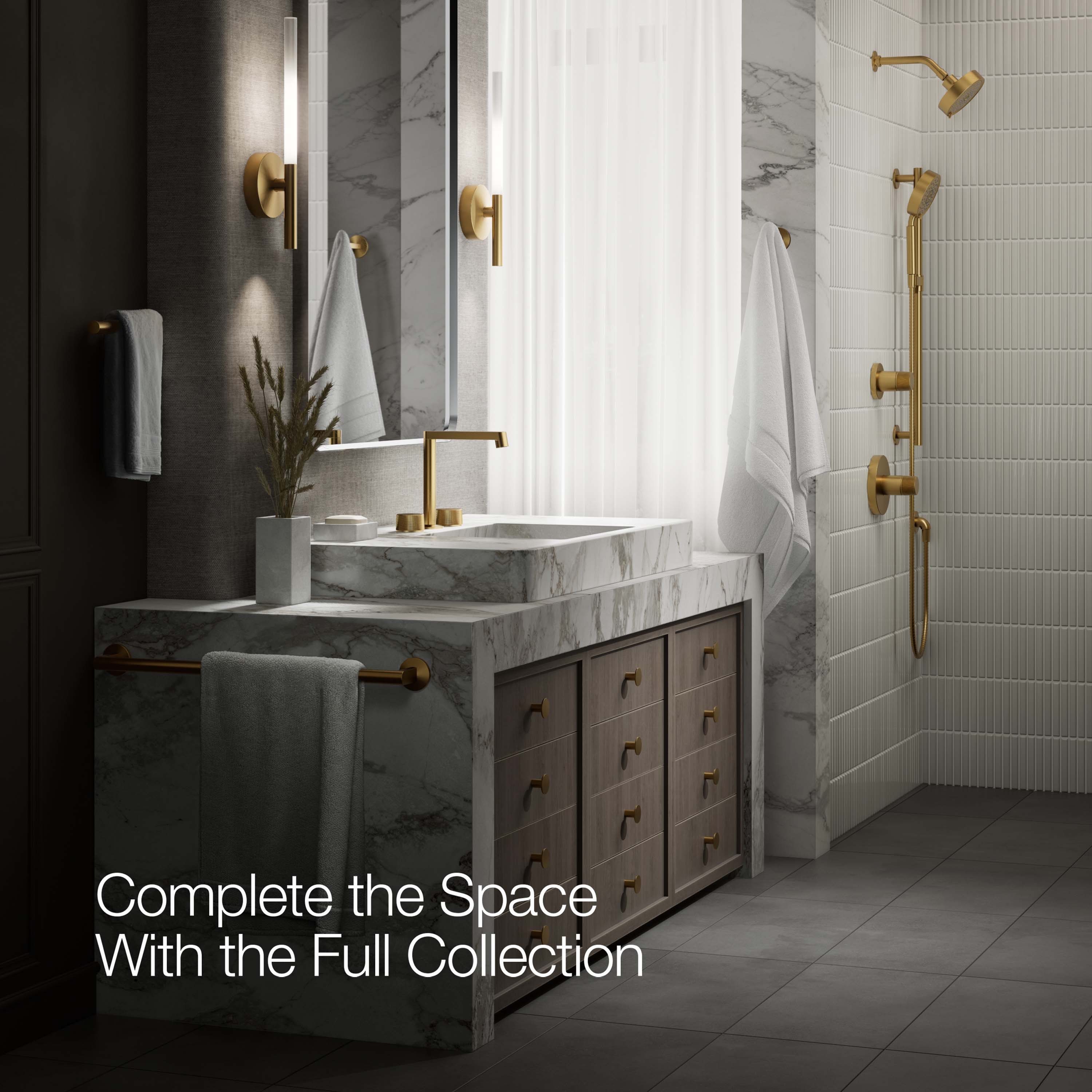 Manija de grifo de lavabo de baño de dos manijas en bronce moderno vibrante cepillado KOHLER K-77974-8-2MB