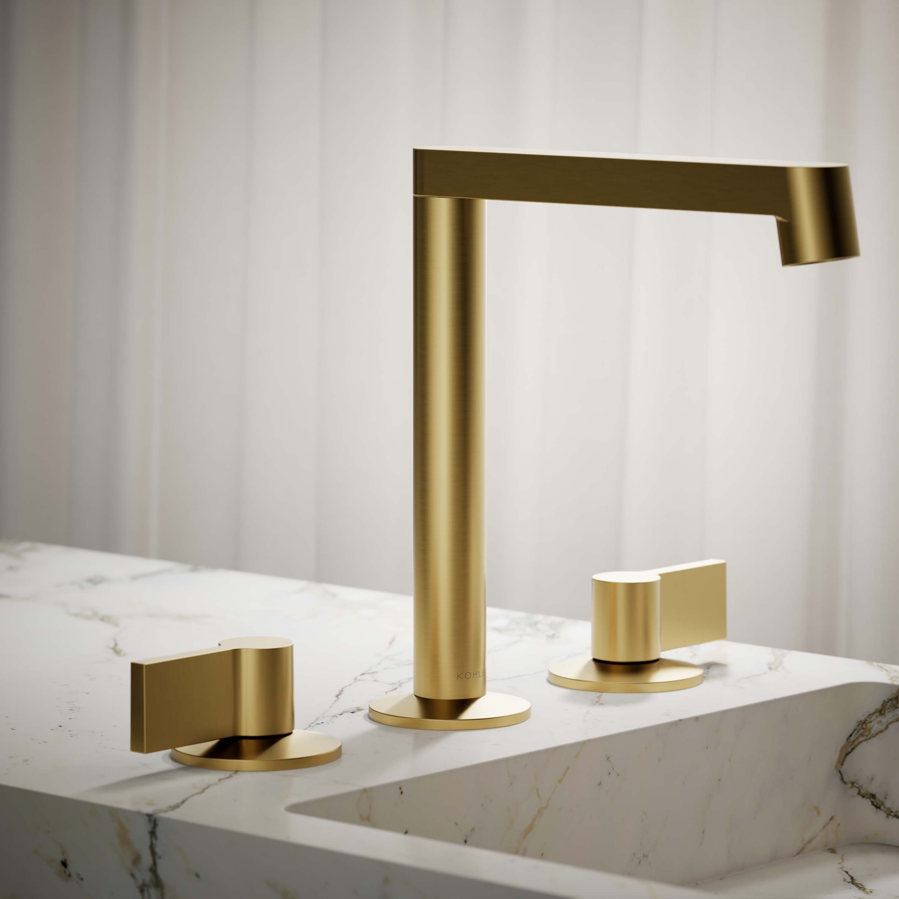 Manija de grifo de lavabo de baño de dos manijas en latón moderno cepillado vibrante KOHLER