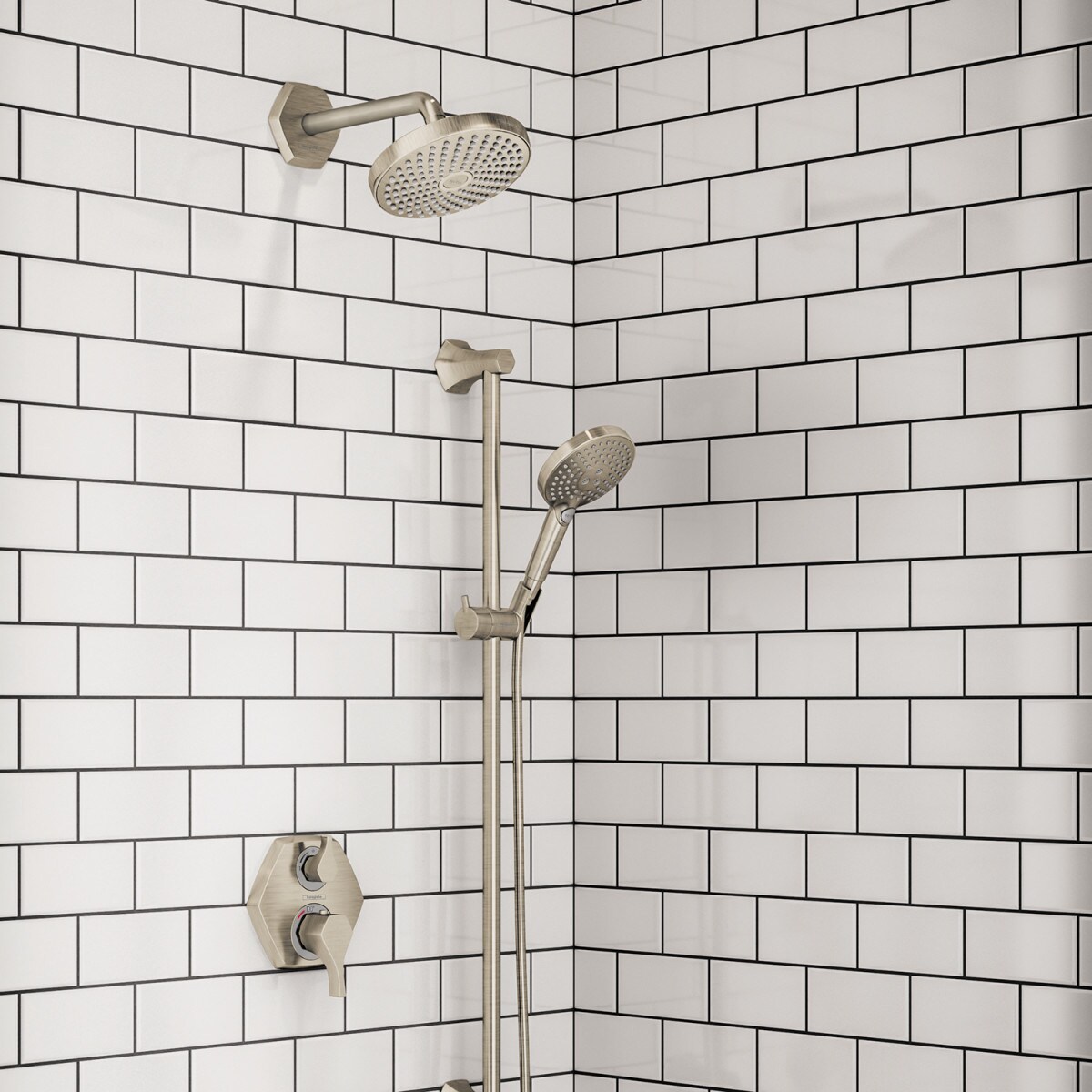 Maneral de Grifería de Ducha con 2 Manijas en Níquel Cepillado de Hansgrohe