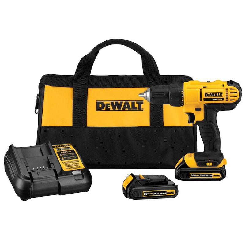 DEWALT Taladro/destornillador inalámbrico de 20V Máx. 1/2 pulg., (2) baterías de 20V 1.3Ah, cargador y estuche - DCD771C2