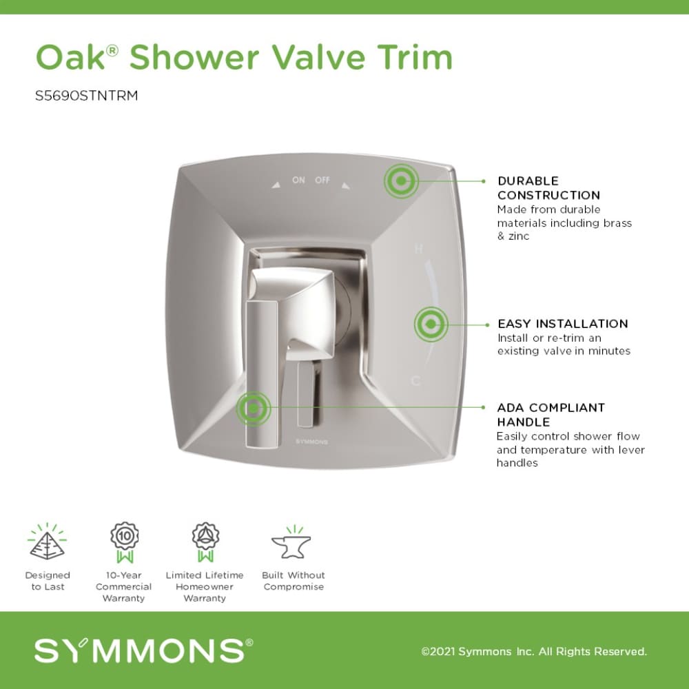 Mango de Llave para Regadera Symmons Oak con Acabado en Níquel Satinado