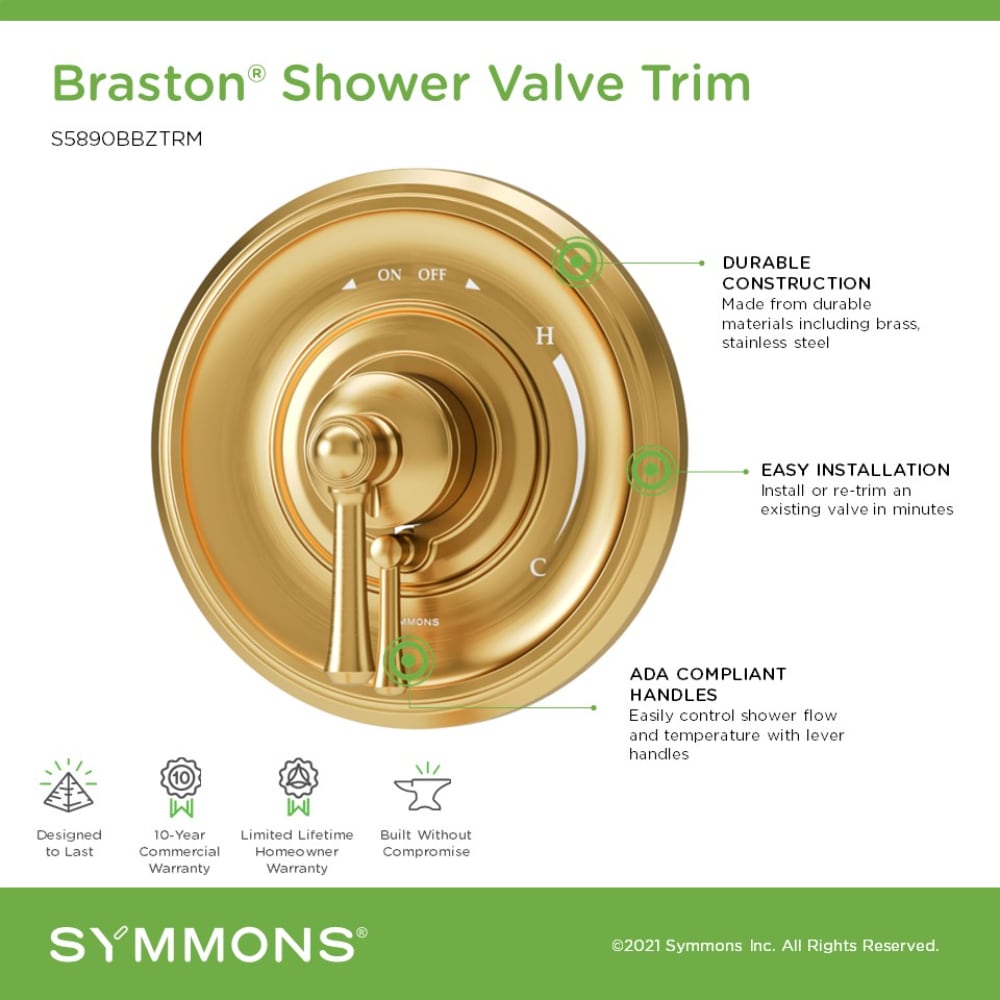 Maneral de la regadera Symmons Braston en bronce cepillado 5890BBZTRM