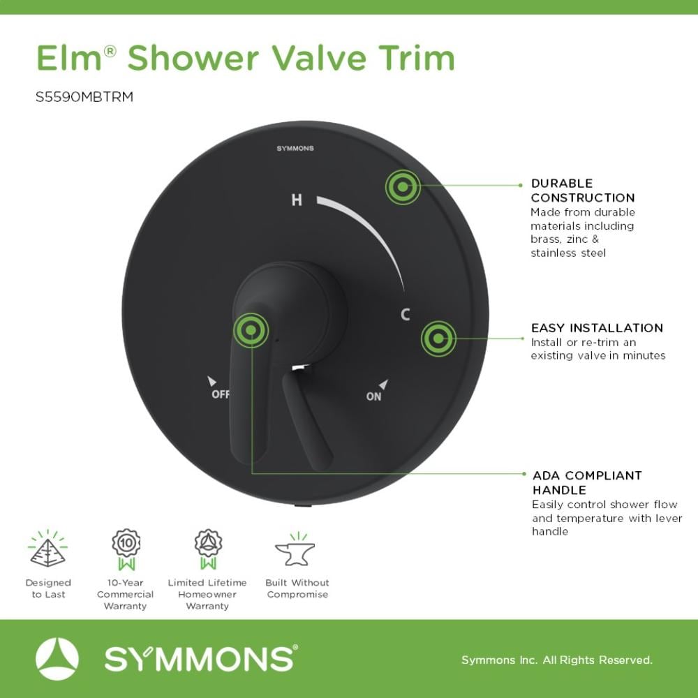 Manija de grifo para ducha Symmons Elm en negro mate