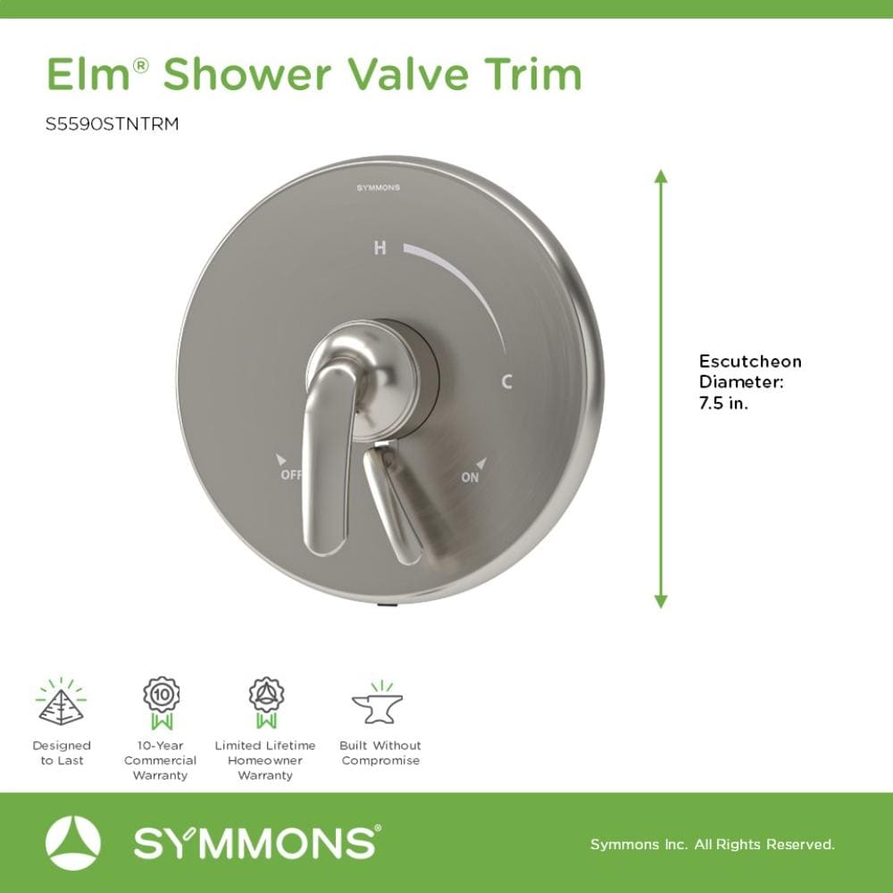 Mango de la llave de la regadera Symmons Elm en níquel satinado con palanca S5590STNTRM.