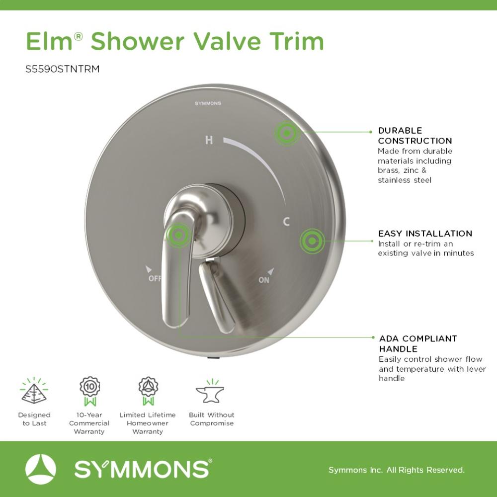 Mango de la llave de la regadera Symmons Elm en níquel satinado con palanca S5590STNTRM.