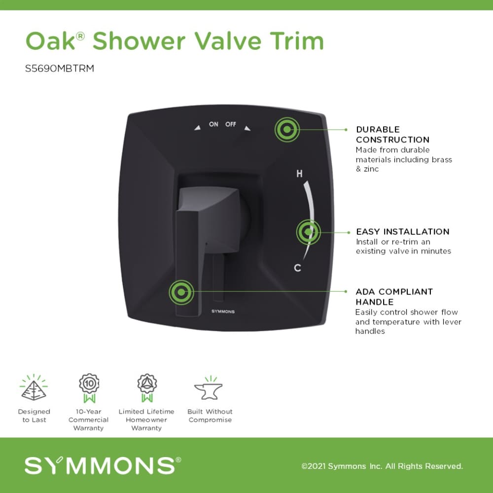 Manija de grifo de ducha Symmons Oak en negro mate