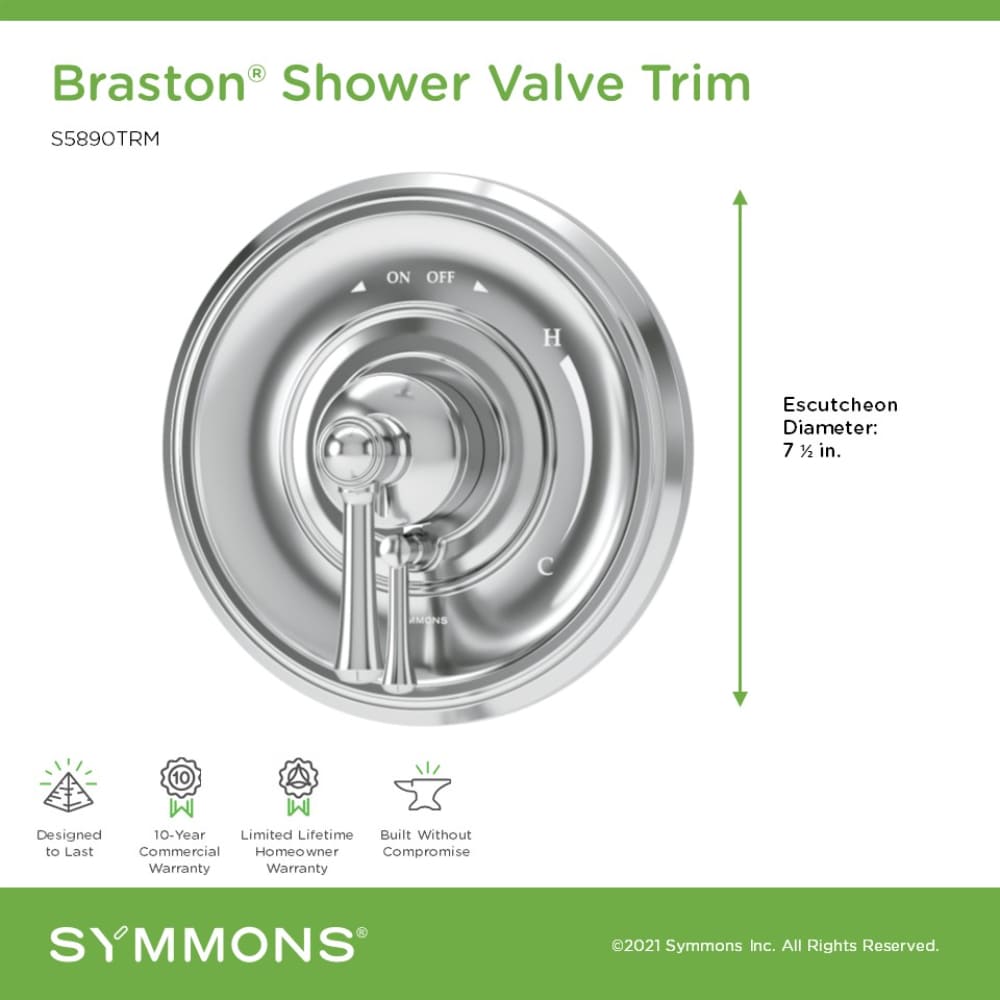 Maneral de grifería para regadera en cromo pulido estilo palanca Braston de Symmons 5890TRM
