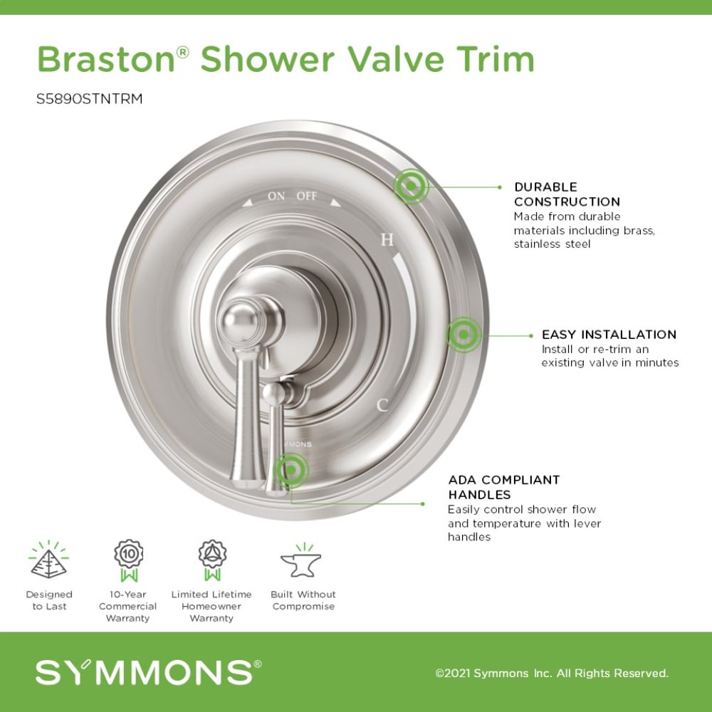 Mango para regadera Symmons Braston en níquel satinado 5890STNTRM
