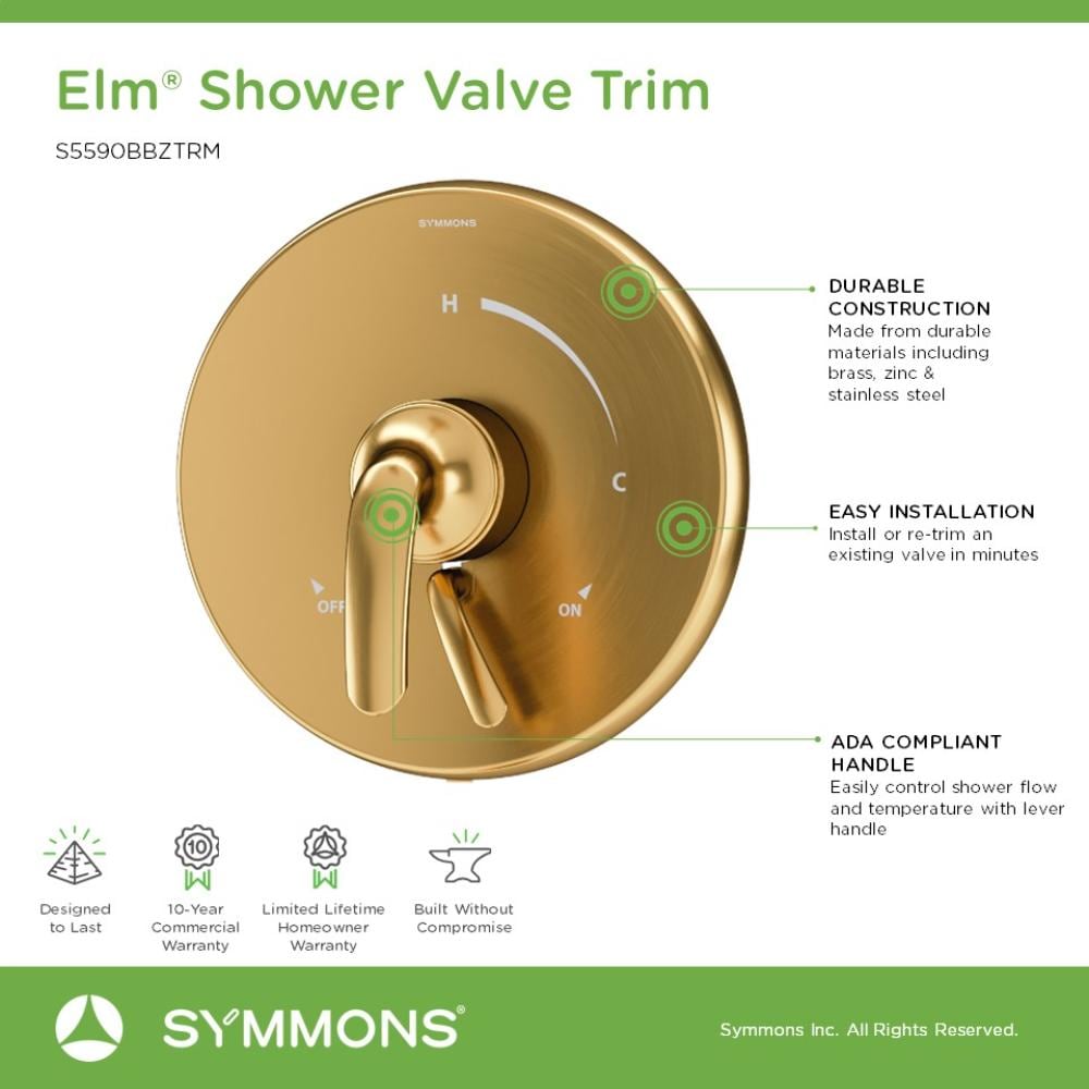 Mango de llave de regadera Symmons Elm en bronce bruñido con palanca S5590BBZTRM