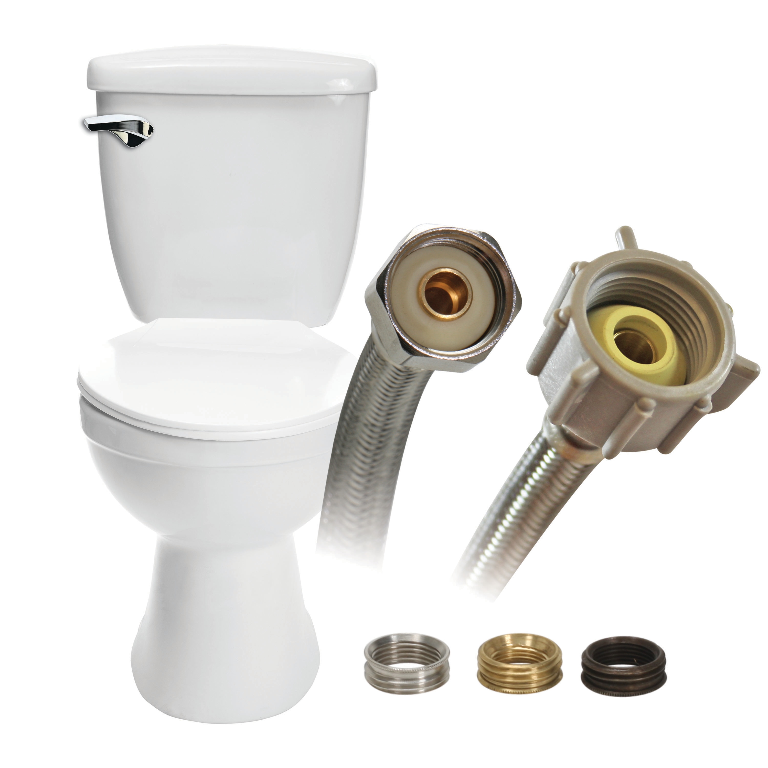Línea de suministro de agua para inodoro flexible de acero inoxidable trenzado de 16 pulgadas con rosca de 3/8 pulgadas universal de Fluidmaster