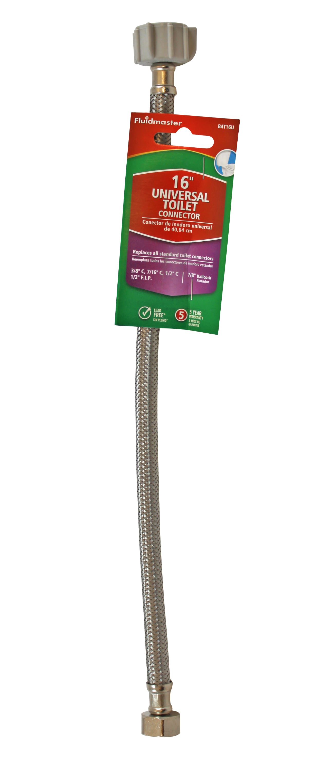 Línea de suministro de agua para inodoro flexible de acero inoxidable trenzado de 16 pulgadas con rosca de 3/8 pulgadas universal de Fluidmaster