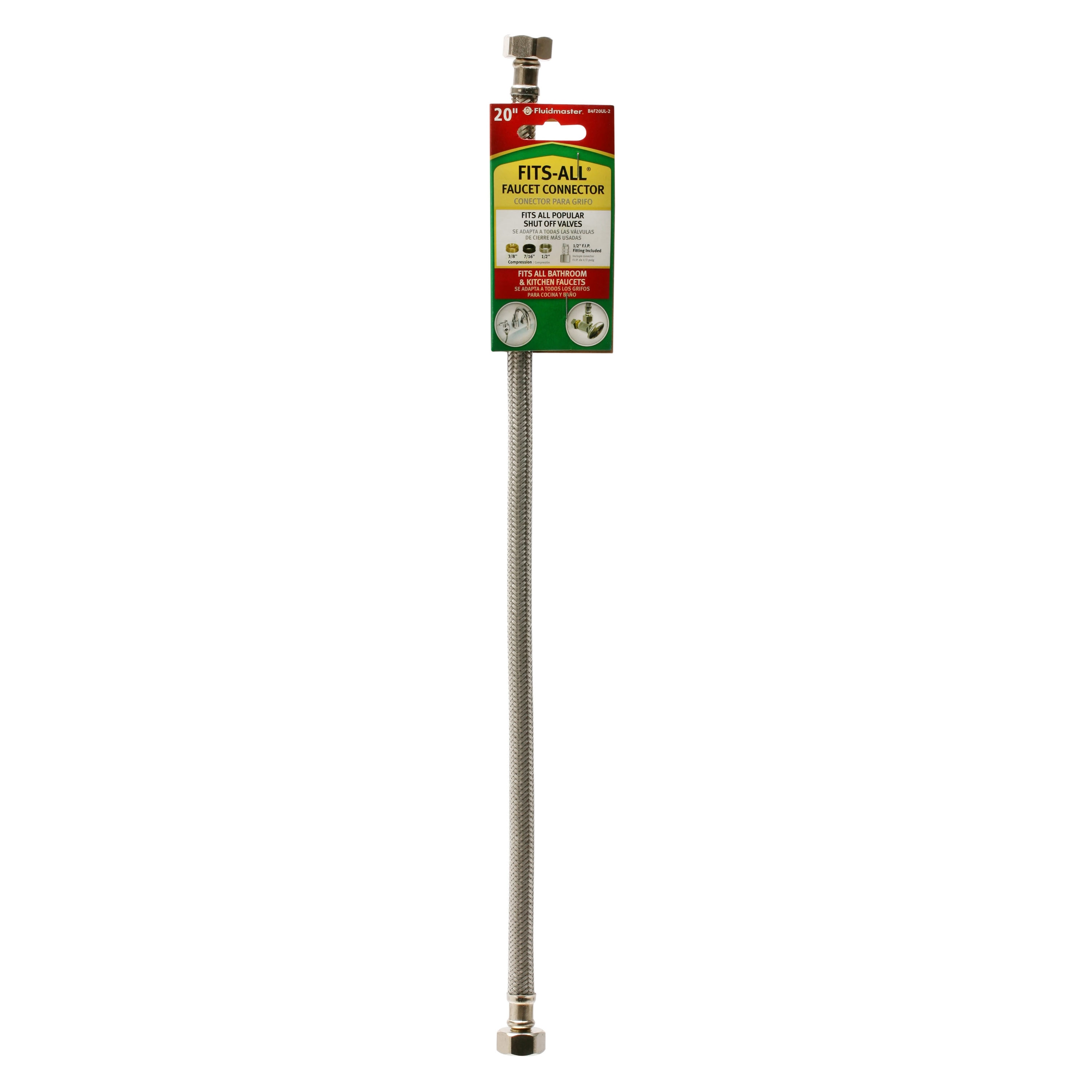 Línea de suministro flexible para grifo de acero inoxidable tejido Universal Fluidmaster x 1/2 pulgadas FIP x 20 pulgadas B4F20UL-2
