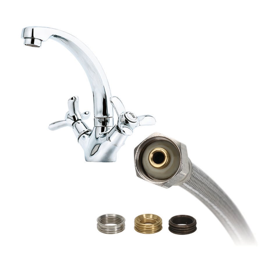 Línea de suministro flexible para grifo de acero inoxidable tejido Universal Fluidmaster x 1/2 pulgadas FIP x 20 pulgadas B4F20UL-2