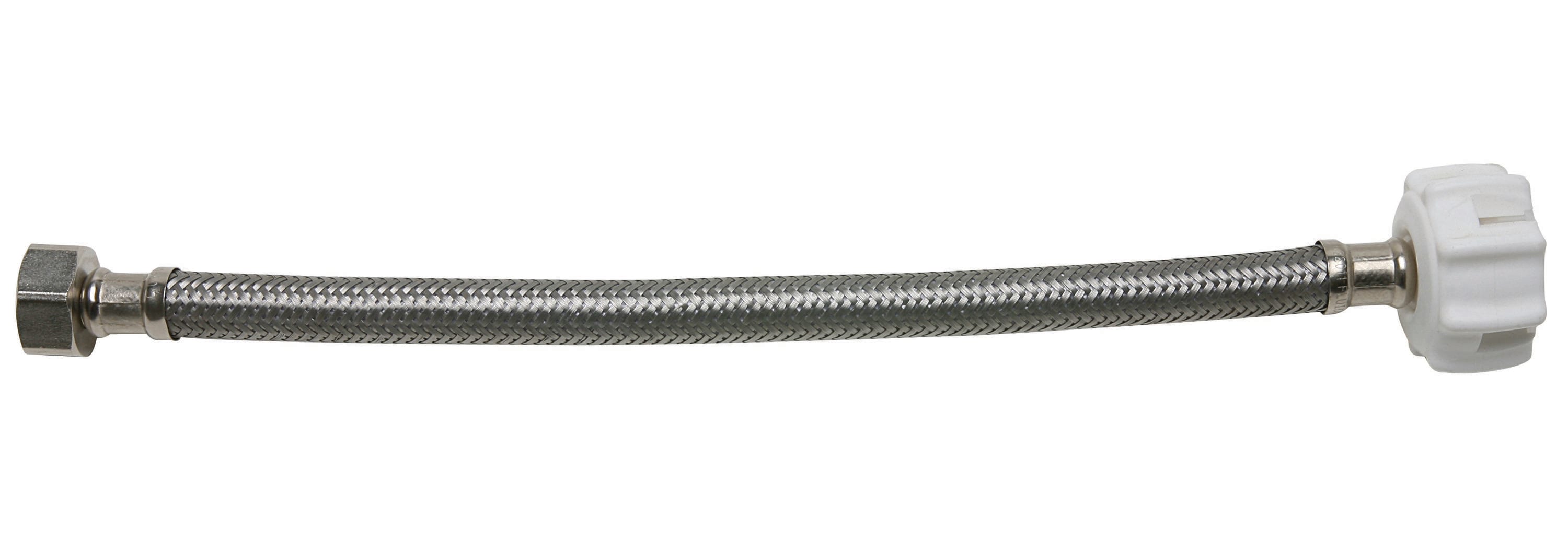 Línea de suministro de agua flexible para inodoro de acero inoxidable trenzado de 12.0 pulgadas, con compresión de 3/8 pulgadas x rosca de ballcock de 7/8 pulgadas.