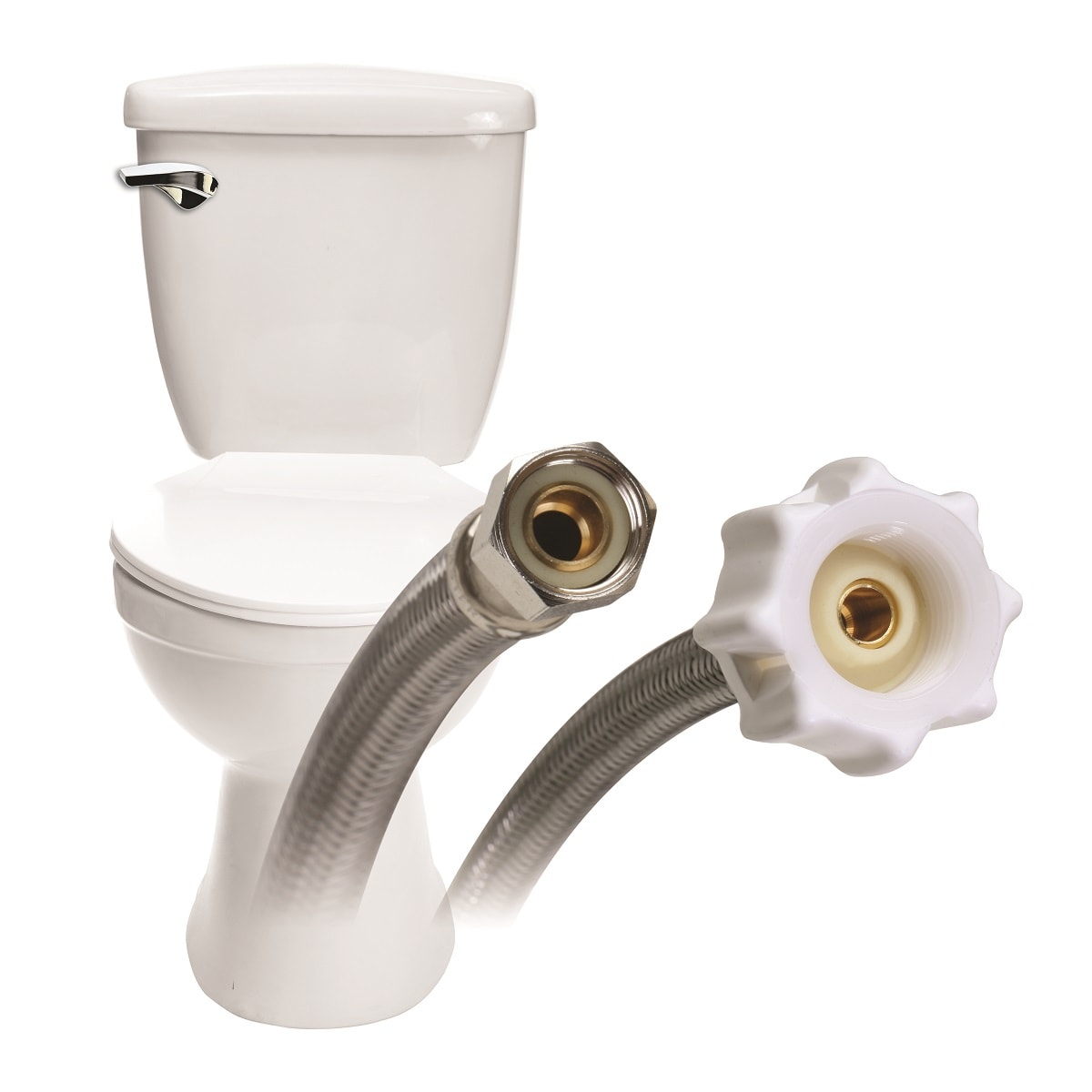 Línea de suministro de agua flexible para inodoro de acero inoxidable trenzado de 12.0 pulgadas, con compresión de 3/8 pulgadas x rosca de ballcock de 7/8 pulgadas.