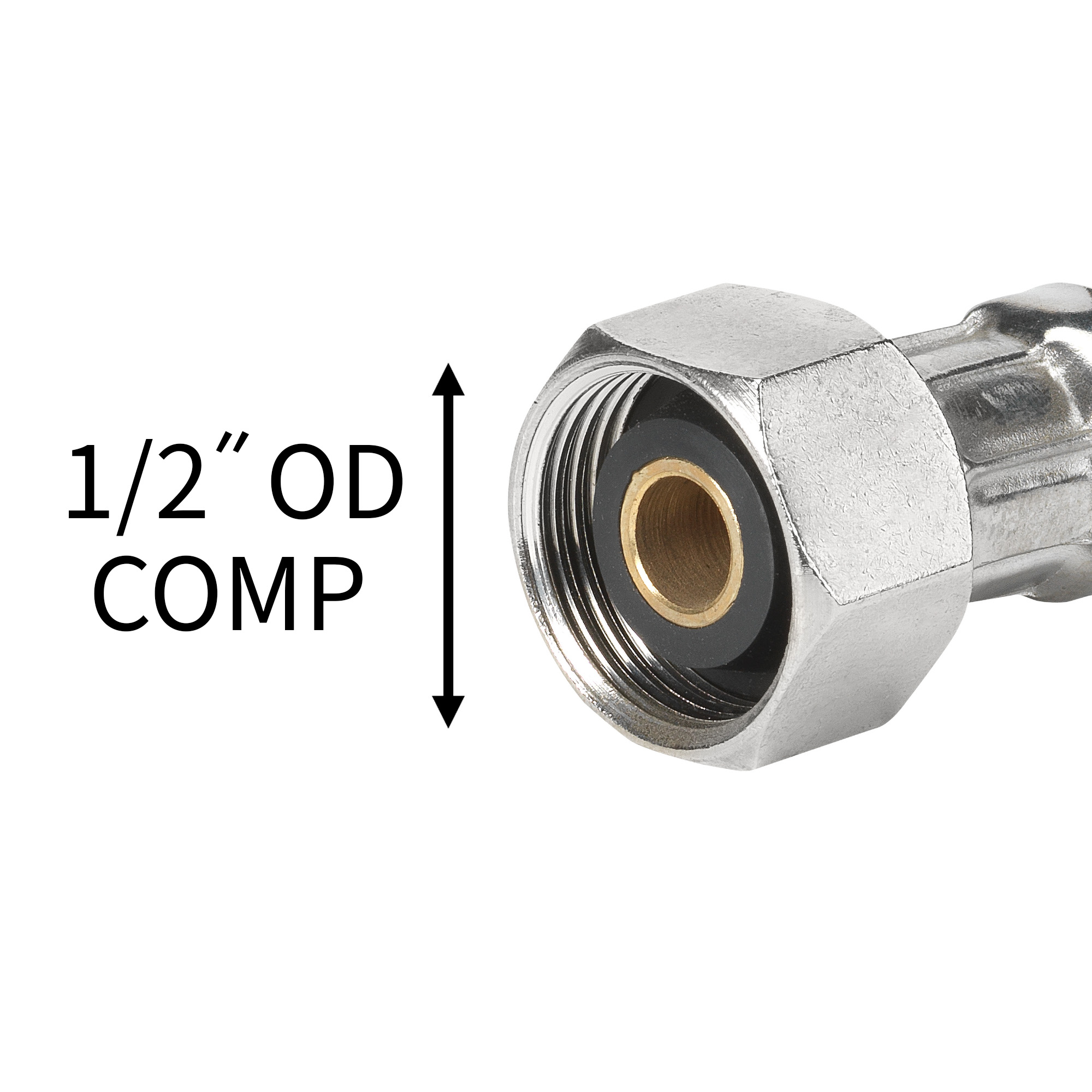 Línea de suministro flexible para grifo de acero inoxidable trenzado de 1/2 pulgadas de compresión x 1/2 pulgadas de rosca hembra x 20 pulgadas RELIABILT 7223-20-12-2-RB