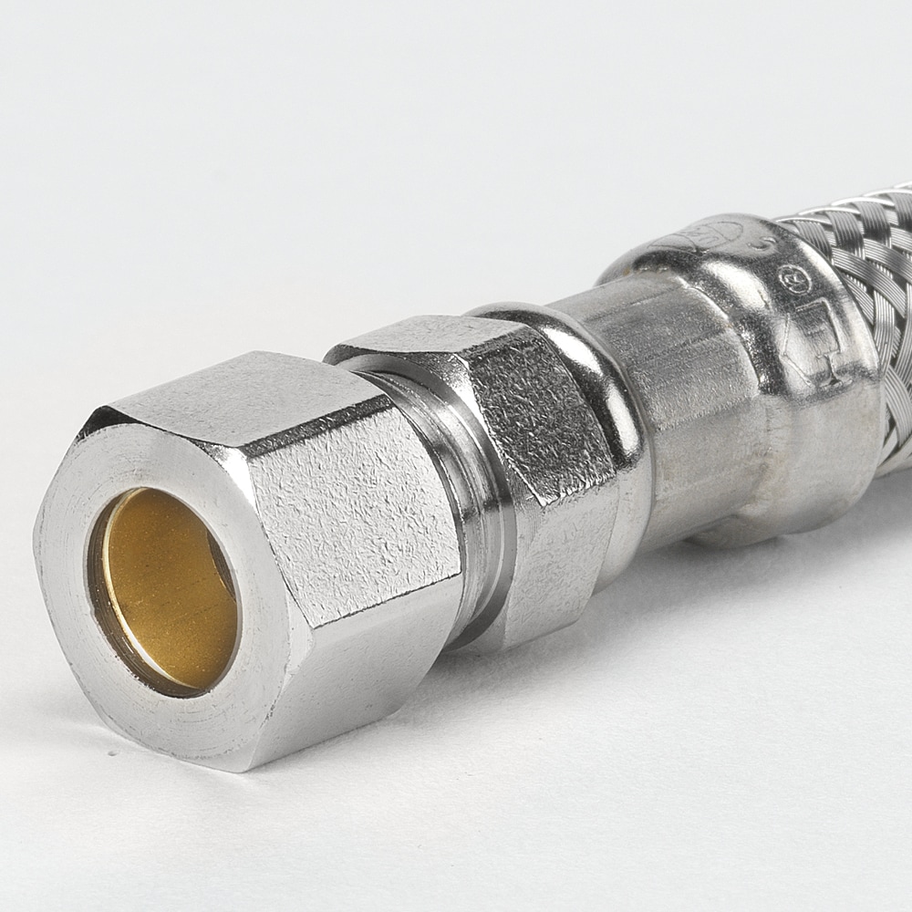 Línea de suministro flexible de grifo de acero inoxidable trenzado de 16 pulgadas, 3/8 pulgadas de compresión x 3/8 pulgadas FIP, marca RELIABILT