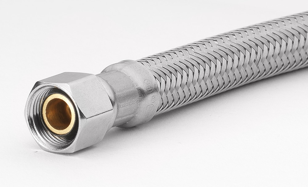 Línea de suministro flexible para grifo de acero inoxidable trenzado de 3/8 pulgadas, 3/8 pulgadas de compresión x 20 pulgadas RELIABILT 7223-20-38-6-RB