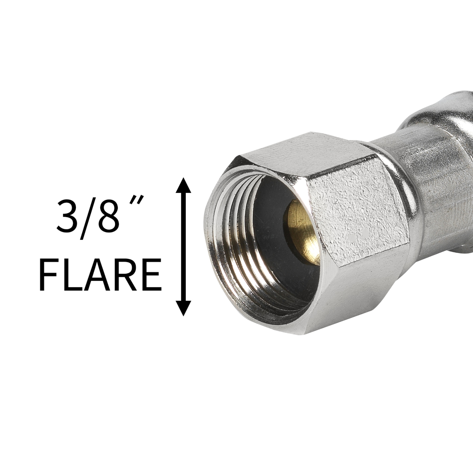 Línea flexible de suministro de acero inoxidable trenzado para inodoro RELIABILT de 3/8 pulgadas flare x 7/8 pulgadas FIP x 12 pulgadas 7233-12-38-3-RB