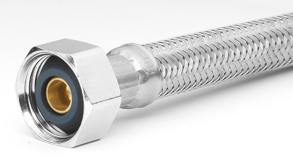 Línea de suministro flexible para grifo de acero inoxidable trenzado de 1/2 pulgada FIP x 1/2 pulgada FIP x 12 pulgadas RELIABILT 7223-12-12-1-RB