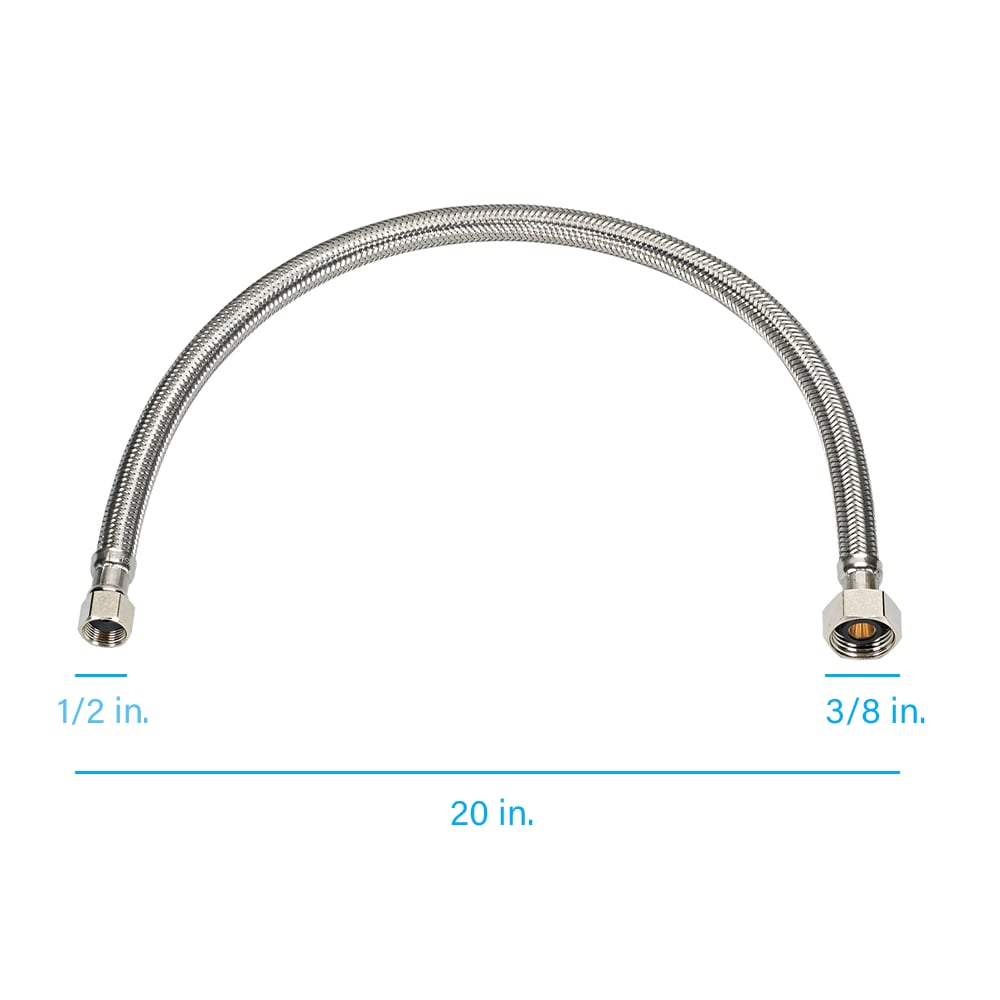 Línea de suministro flexible para grifo de acero inoxidable trenzado de 20 pulgadas RELIABILT 3/8 pulgadas de acampanamiento x 1/2 pulgadas de FIP 7223-20-38-3-RB