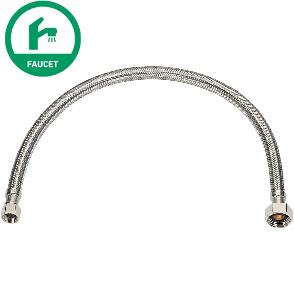 Línea de suministro flexible para grifo de acero inoxidable trenzado de 20 pulgadas RELIABILT 3/8 pulgadas de acampanamiento x 1/2 pulgadas de FIP 7223-20-38-3-RB