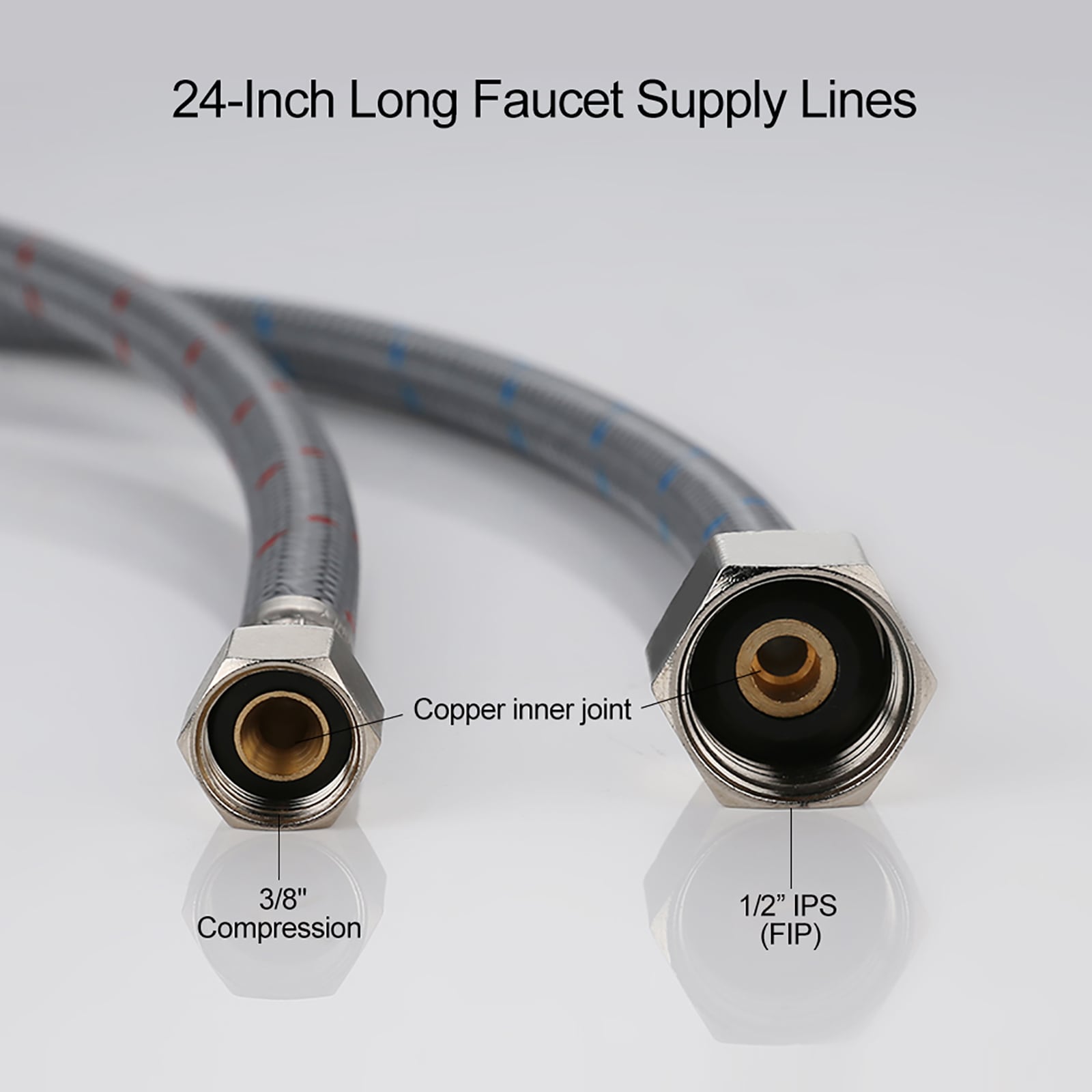 Línea de suministro flexible para grifo de 24 pulgadas WOWOW 3/8 pulgadas de compresión x 1/2 pulgadas de FIP x PEX X1005-24-LW