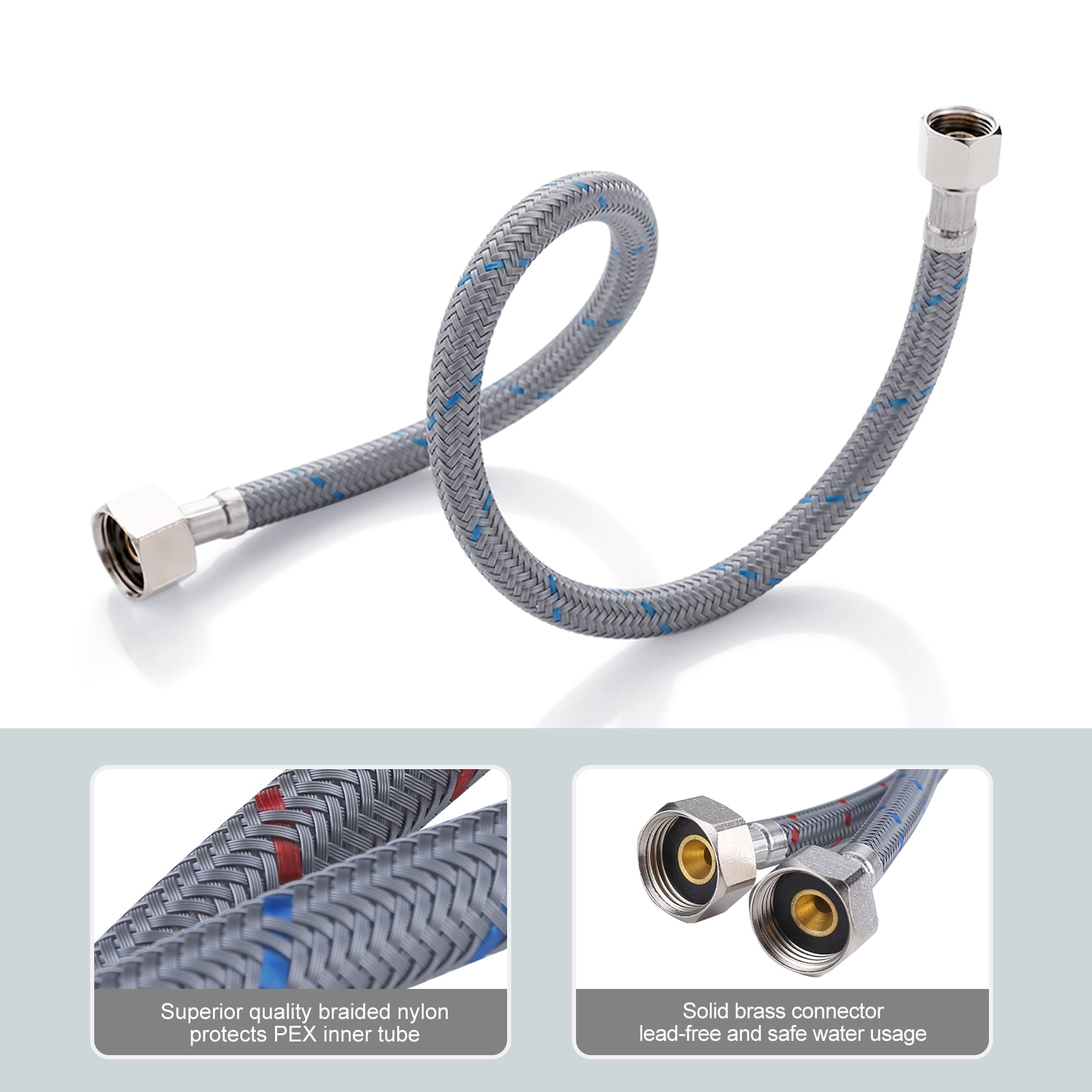Línea de suministro flexible para grifo de 24 pulgadas WOWOW 3/8 pulgadas de compresión x 1/2 pulgadas de FIP x PEX X1005-24-LW