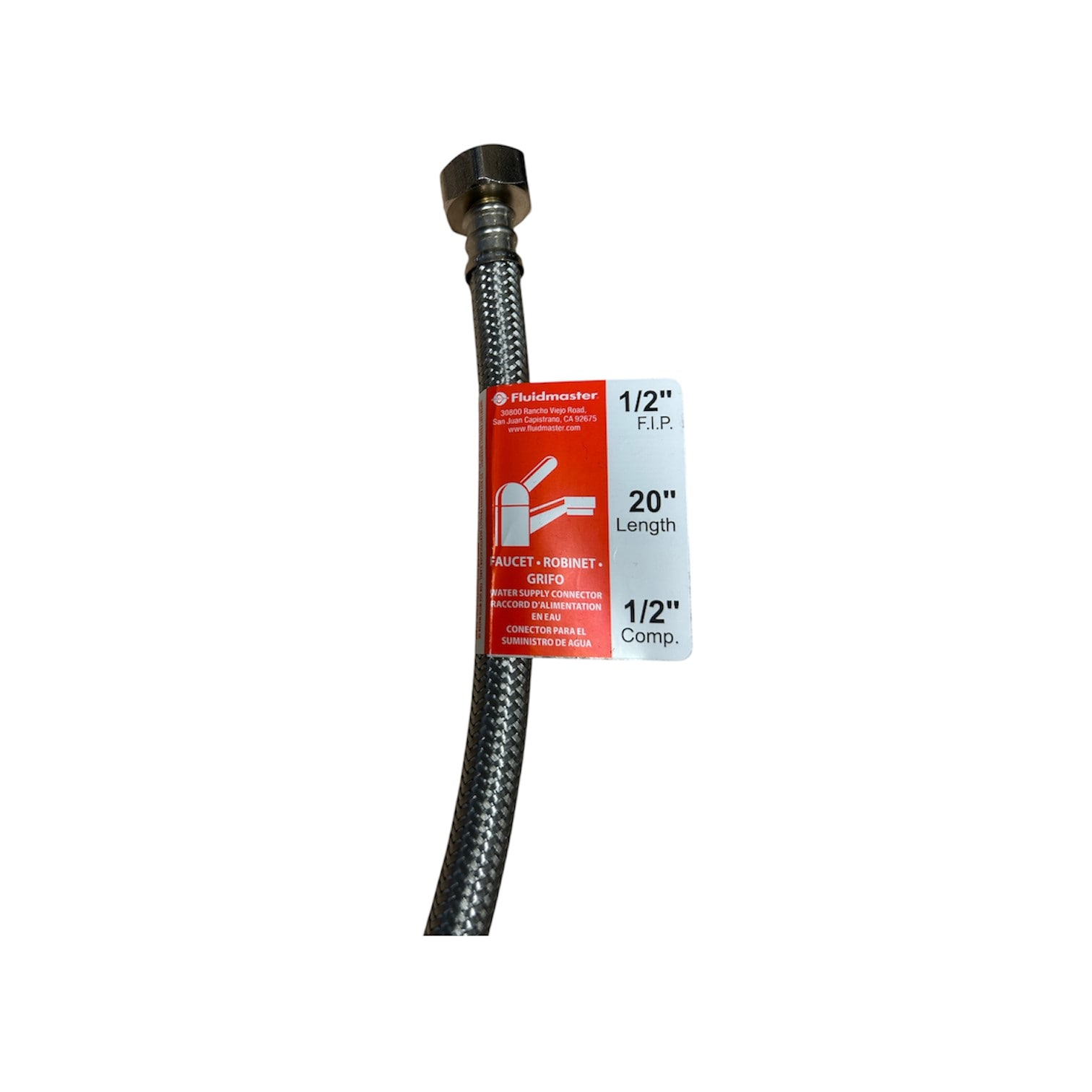 Línea de suministro flexible para grifo de acero inoxidable trenzado de 1/2 pulg. FIP x 1/2 pulg. de compresión x 20 pulg. de Fluidmaster B3F20