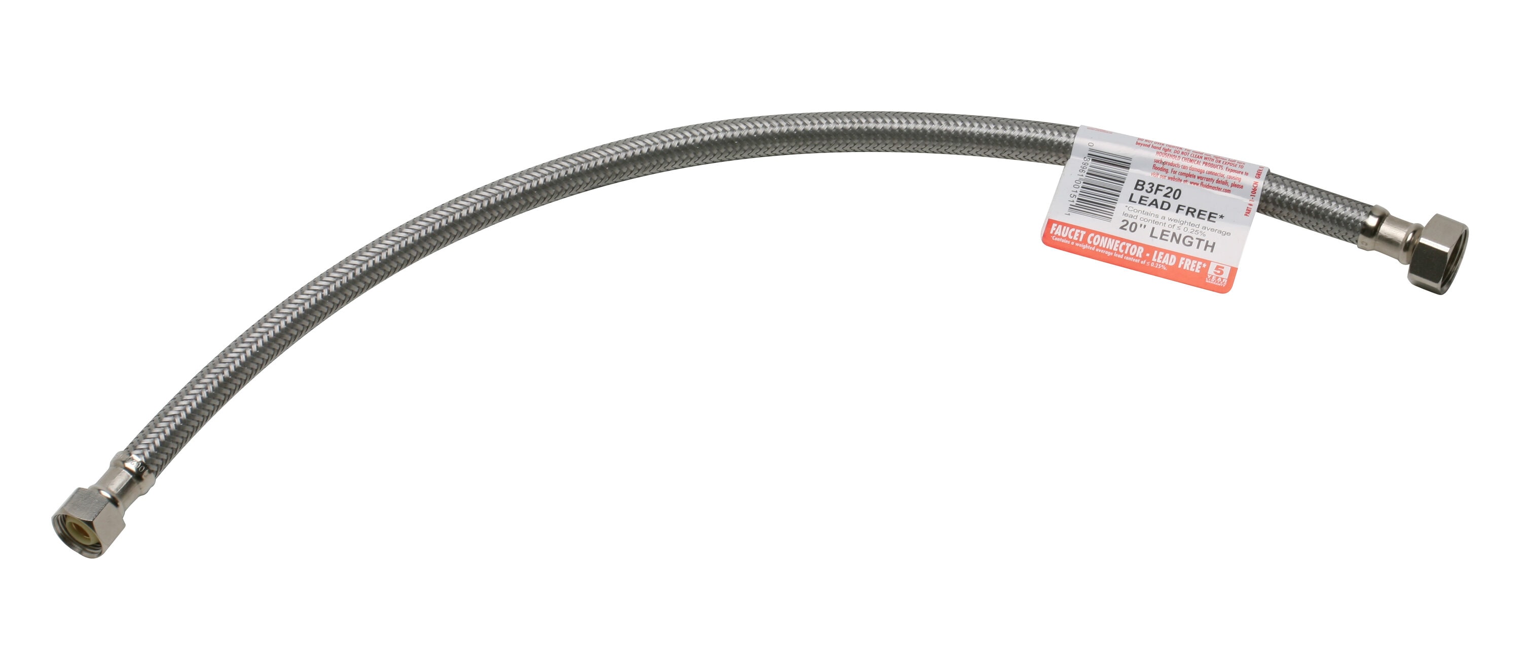 Línea de suministro flexible para grifo de acero inoxidable trenzado de 1/2 pulg. FIP x 1/2 pulg. de compresión x 20 pulg. de Fluidmaster B3F20