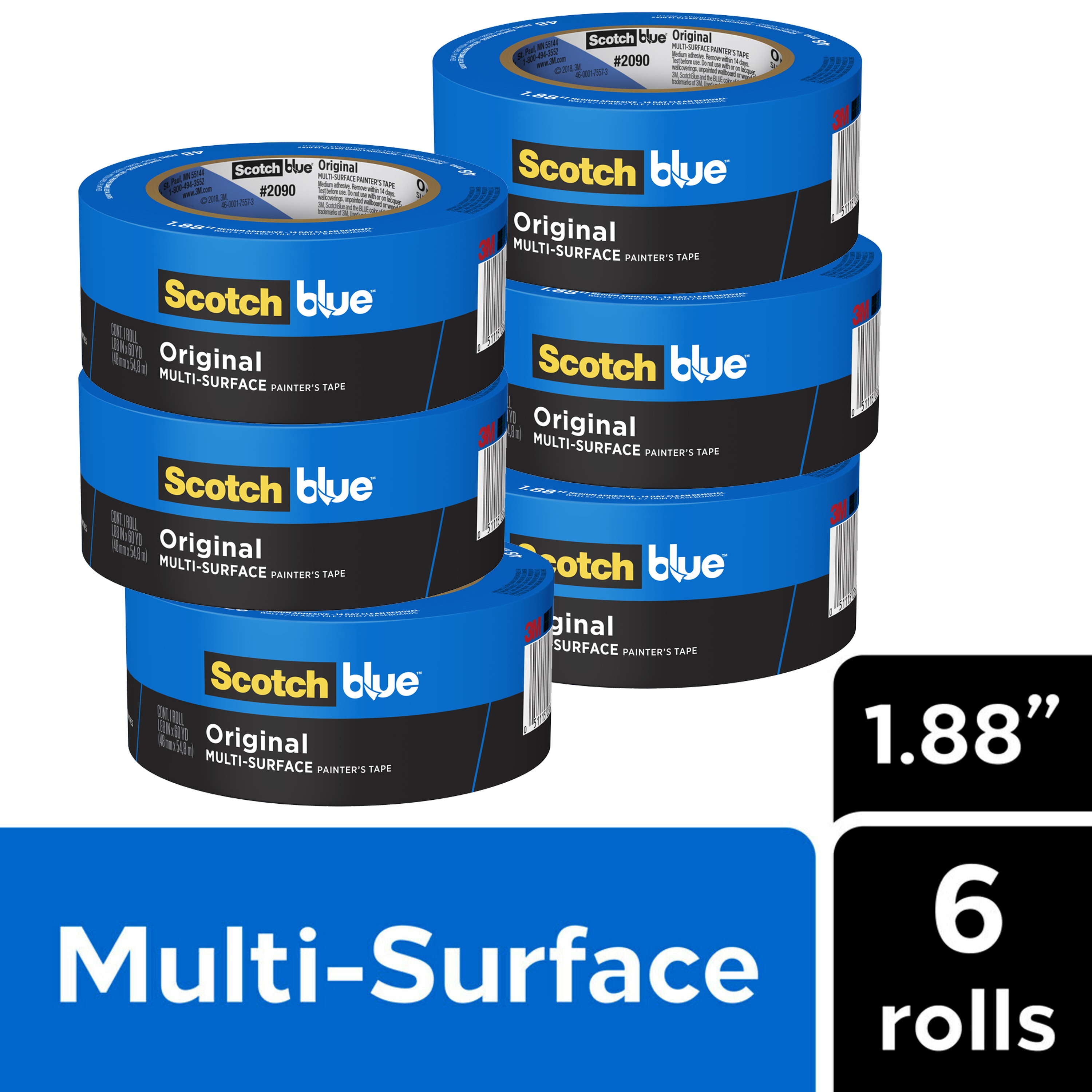 Cinta de pintor ScotchBlue Original Multi-Surface 2090 de 6 paquetes de 1.88 pulgadas x 60 yardas