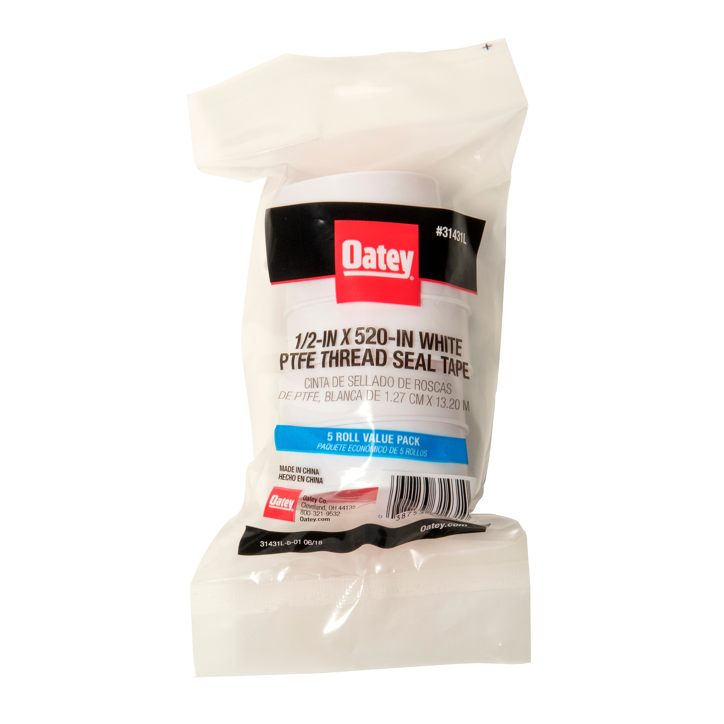 Cinta de Plomero Oatey de 0.5 pulgadas x 43 pies en paquete de 5