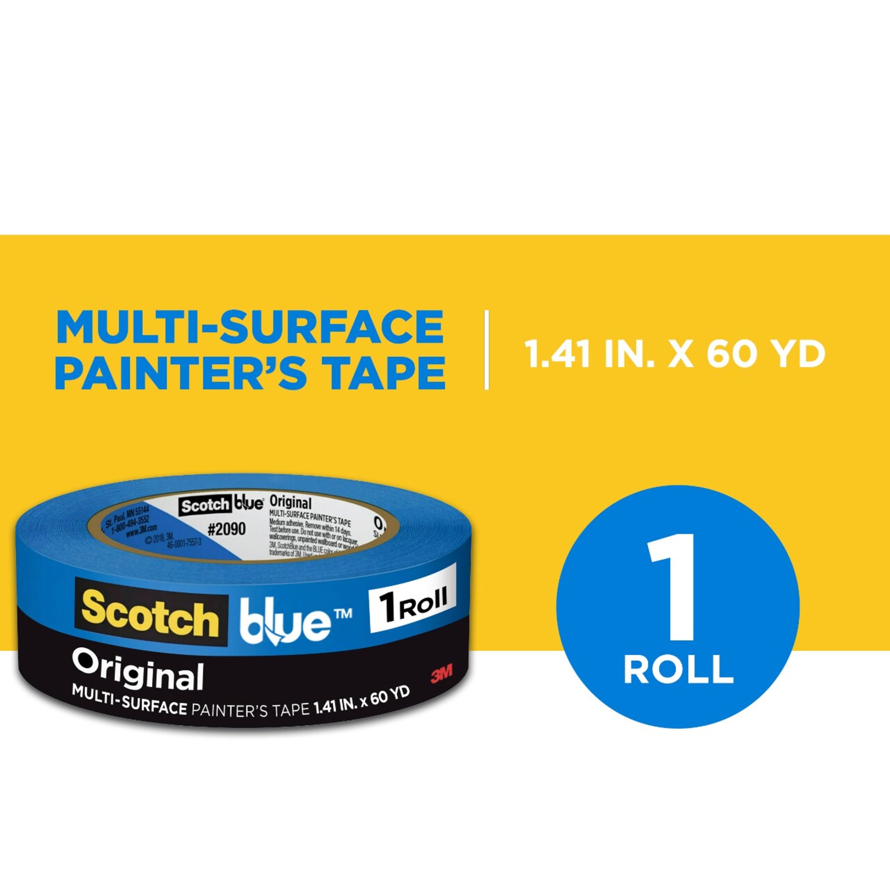 Cinta para pintores ScotchBlue Original Multi-Surface 2090 de 1.41 pulgadas por 60 yardas