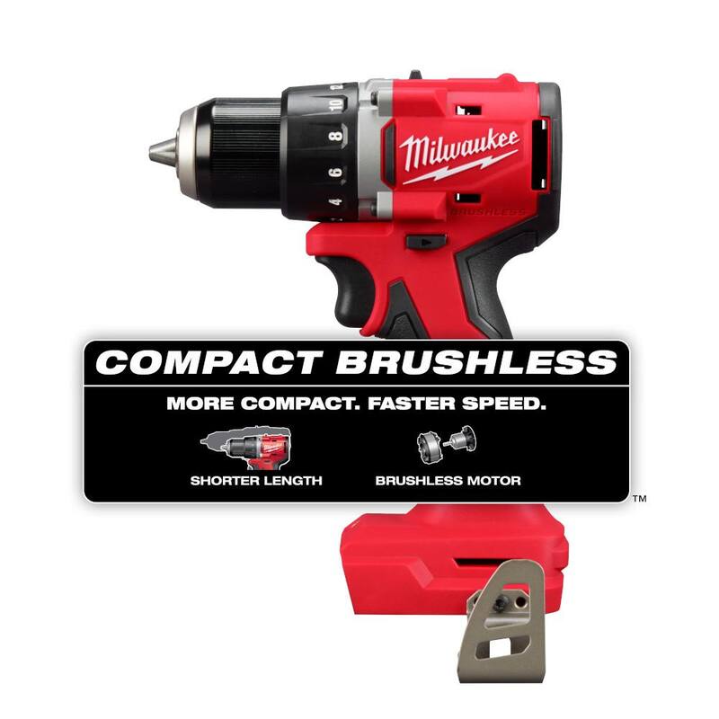 Milwaukee M18 Taladro/destornillador compacto inalámbrico de 1/2 pulgadas con motor sin escobillas de 18V de iones de litio (solo la herramienta) - 3601-20.