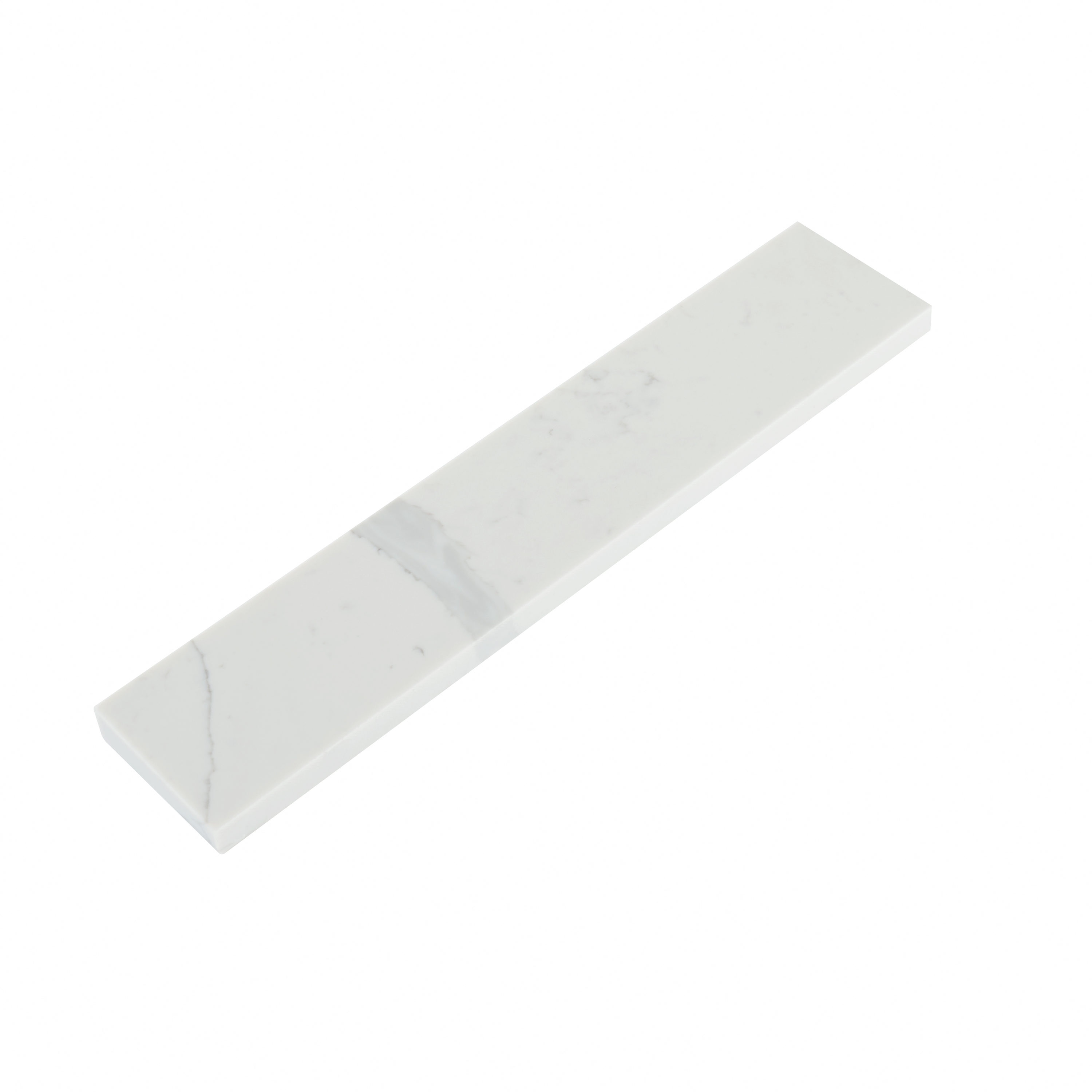 Cenefa lateral de baño de cuarzo blanco Calacatta de 4 pulgadas de alto x 21.25 pulgadas de largo de allen + roth