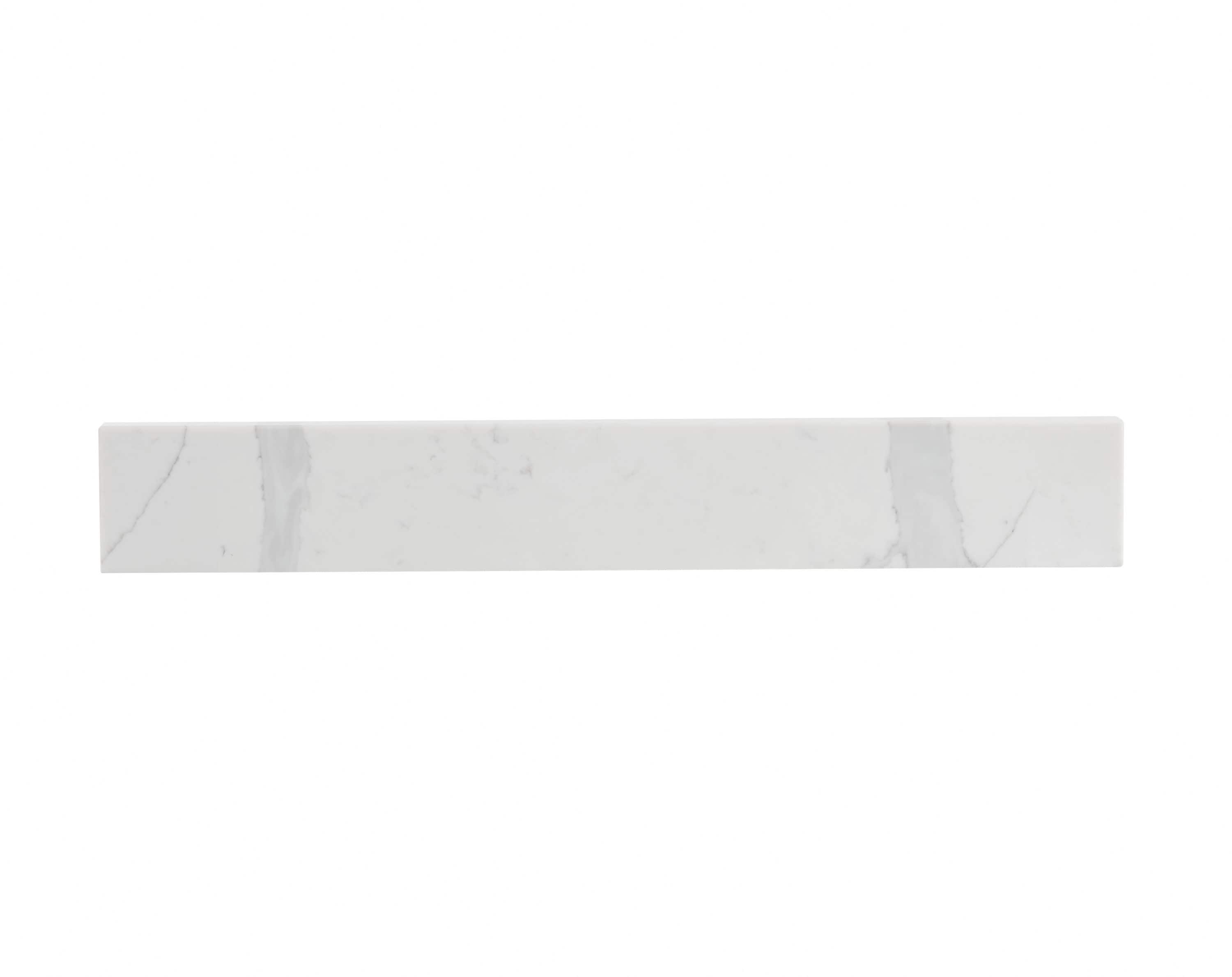 Cenefa lateral de baño de cuarzo blanco Calacatta de 4 pulgadas de alto x 21.25 pulgadas de largo de allen + roth