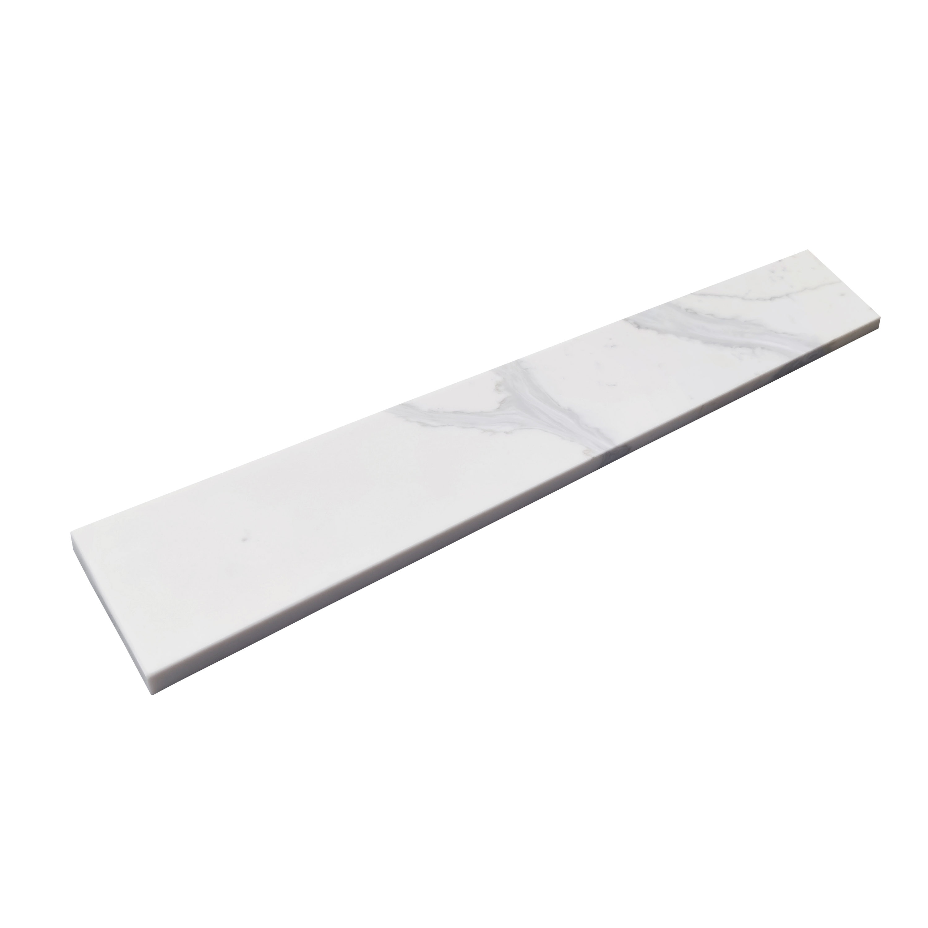 Cenefa lateral de baño de cuarzo blanco Calacatta de 4 pulgadas de alto x 21.25 pulgadas de largo de allen + roth