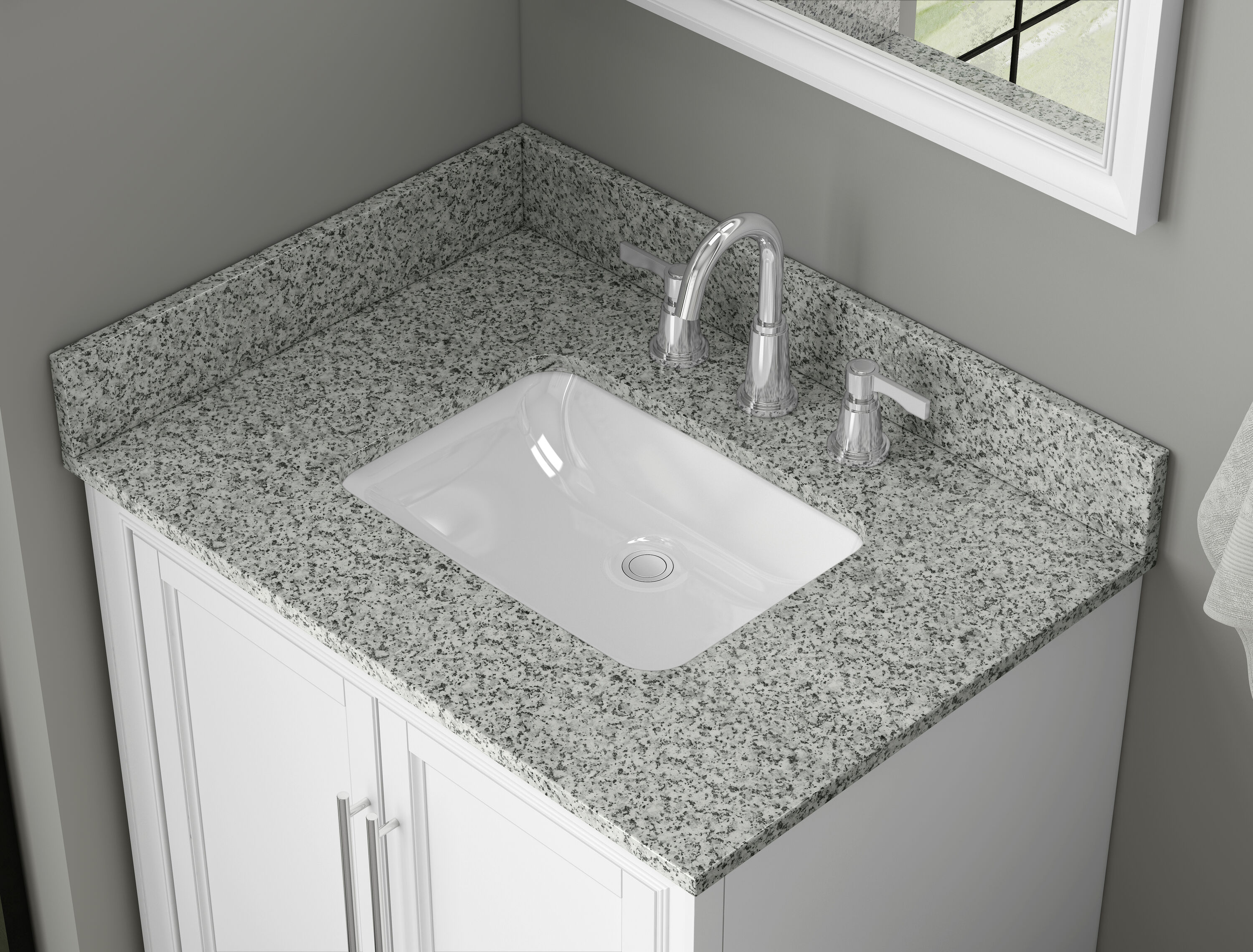Salpicadera de baño de granito gris de 4 pulgadas de alto por 31 pulgadas de largo TJAmerican TJ31-40BS305