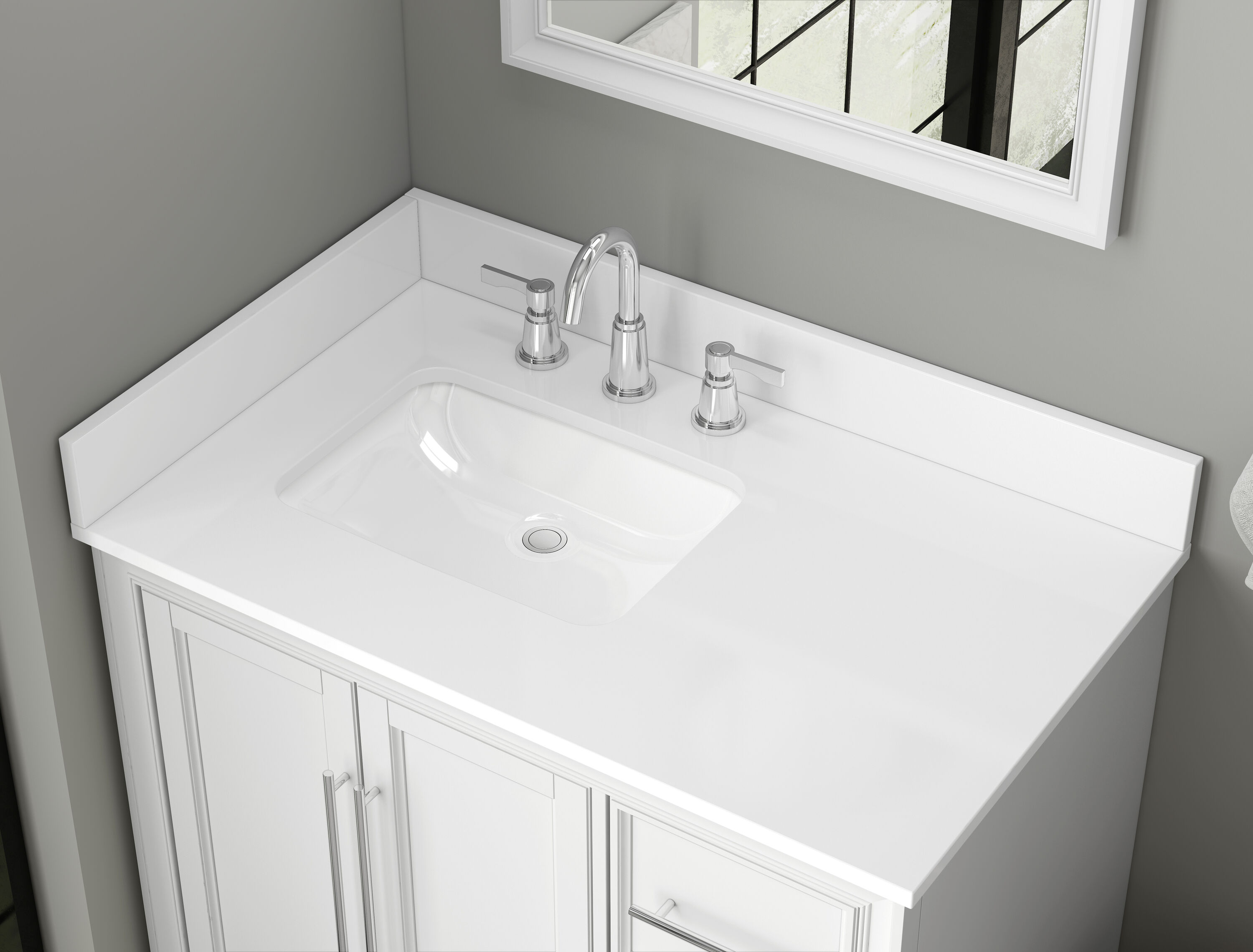 Salpicadura de baño de mármol blanco de ingeniería TJAmerican de 4 pulgadas x 37 pulgadas