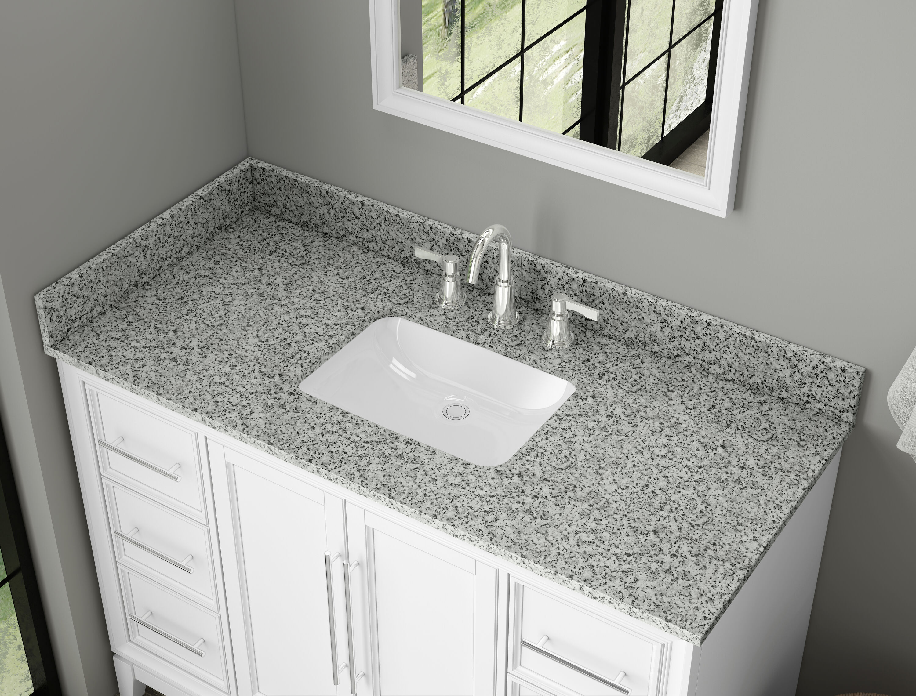 Contracanto de baño de granito gris de 49 pulgadas x 4 pulgadas (2 piezas) TJ49-40BS305